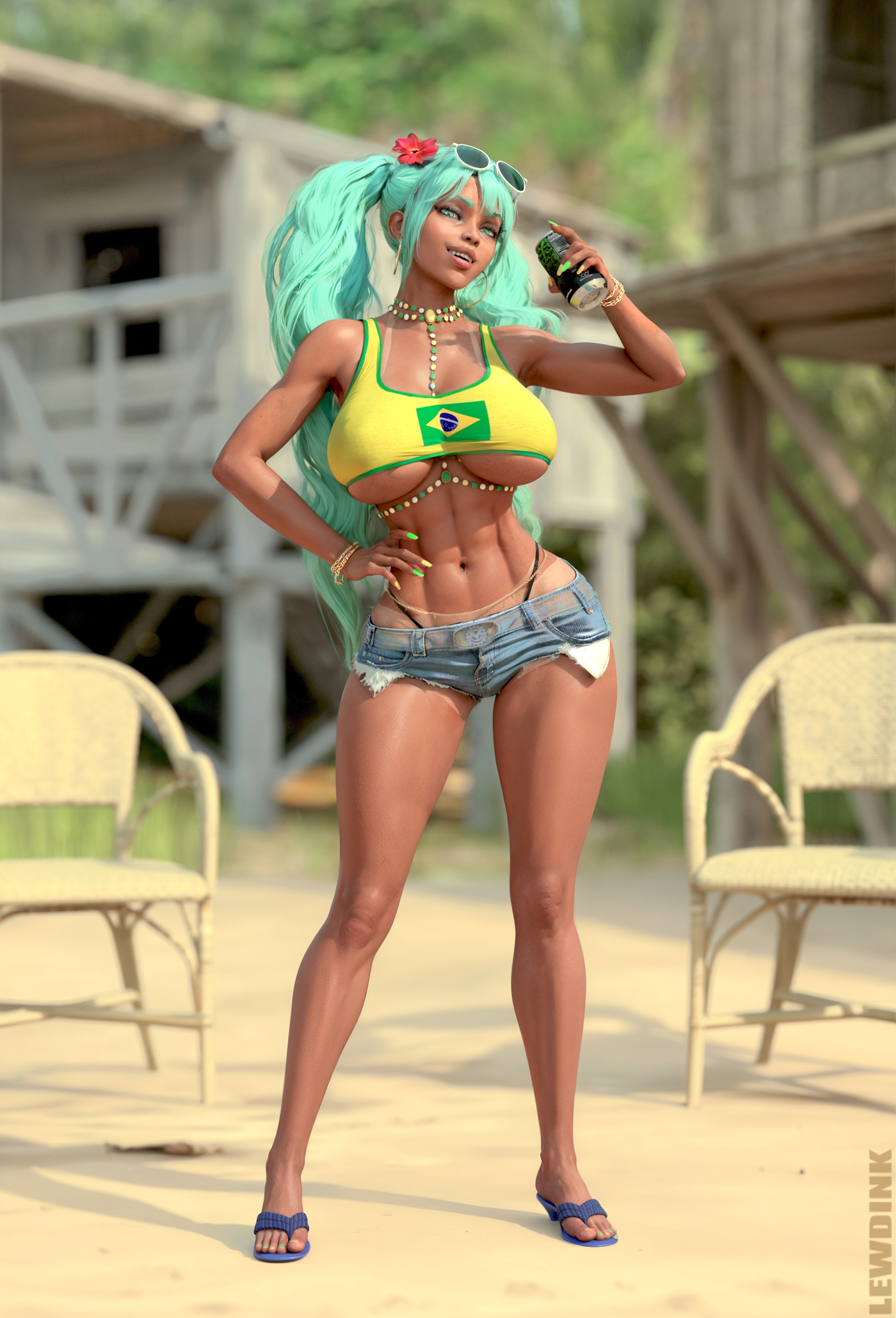 3D Brazilian Miku Hatsune Miku Vocaloid 3d Porn Muscles Muscular Girl Musclegirl Toned Female Fit Fitness Abs Underboobs Thong Shorts Hotpants Standing Tanlines Blue Eyes Blue Hair Dark Skin Female Twintails Pigtails Drink Beach Looking At Viewer Cute Babe Horny Face Hot Sexy Posing Bimbo Pinup Corruption Transformation