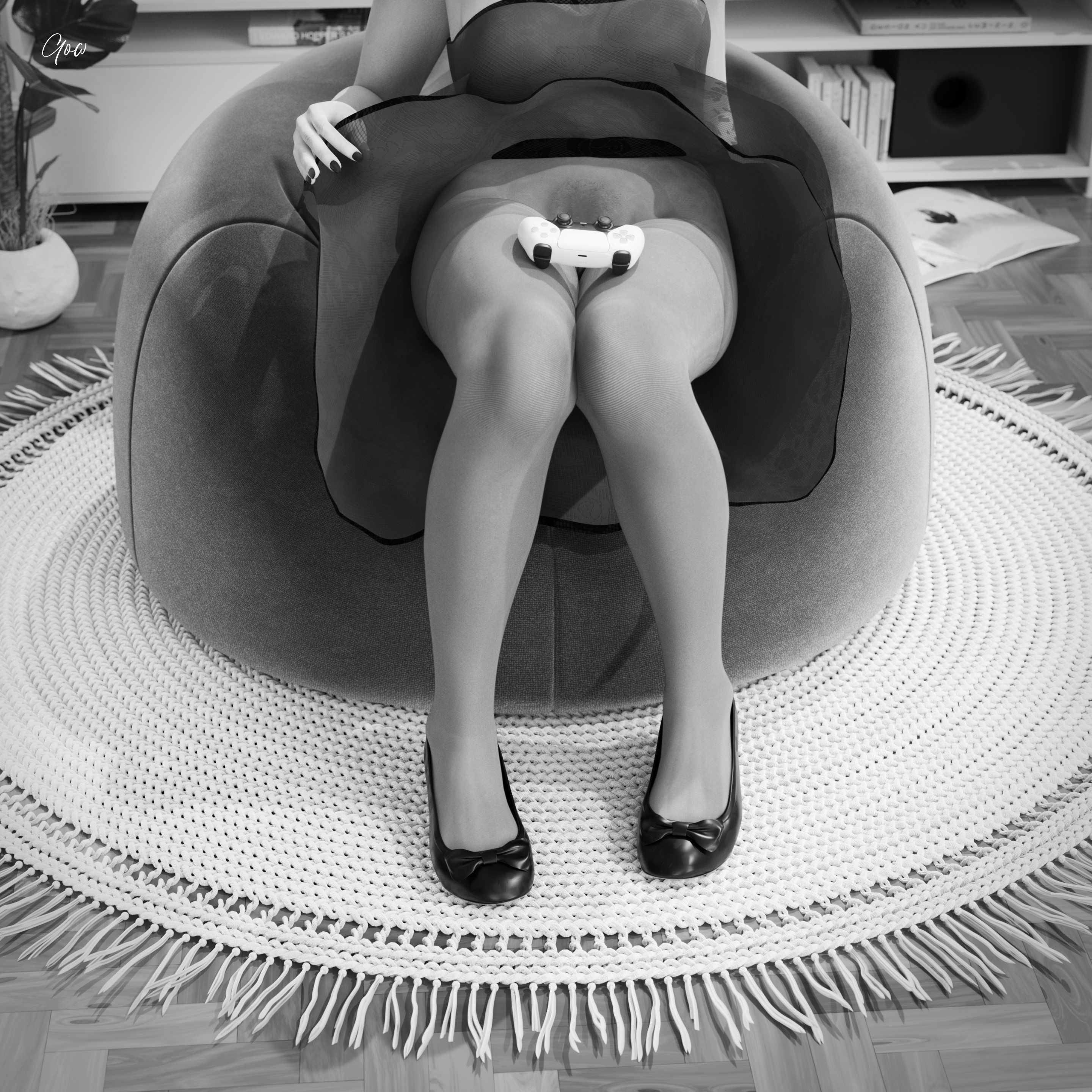 Would you play a game?   Pantyhose Clothed Upskirt Wet Pussy Spread Legs Sitting Nylon Gamer Girl Milf Sexy Woman Sexy Brunette Black And White Indoor Legs Open legs Tease Teasing Party Dress See Through No Panties Hairy Pussy 3