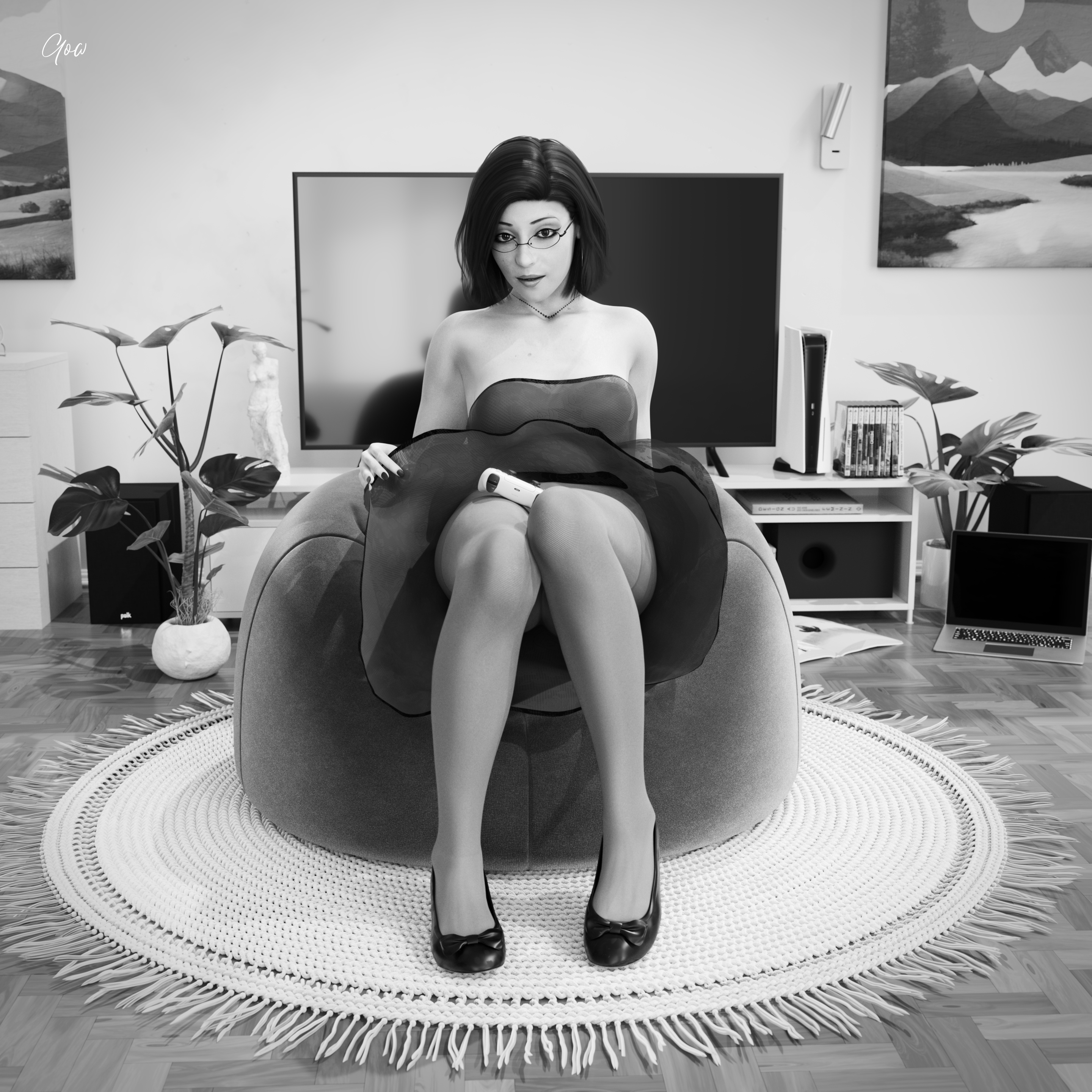 Would you play a game?   Pantyhose Clothed Upskirt Wet Pussy Spread Legs Sitting Nylon Gamer Girl Milf Sexy Woman Sexy Brunette Black And White Indoor Legs Open legs Tease Teasing Party Dress See Through No Panties Hairy Pussy 4