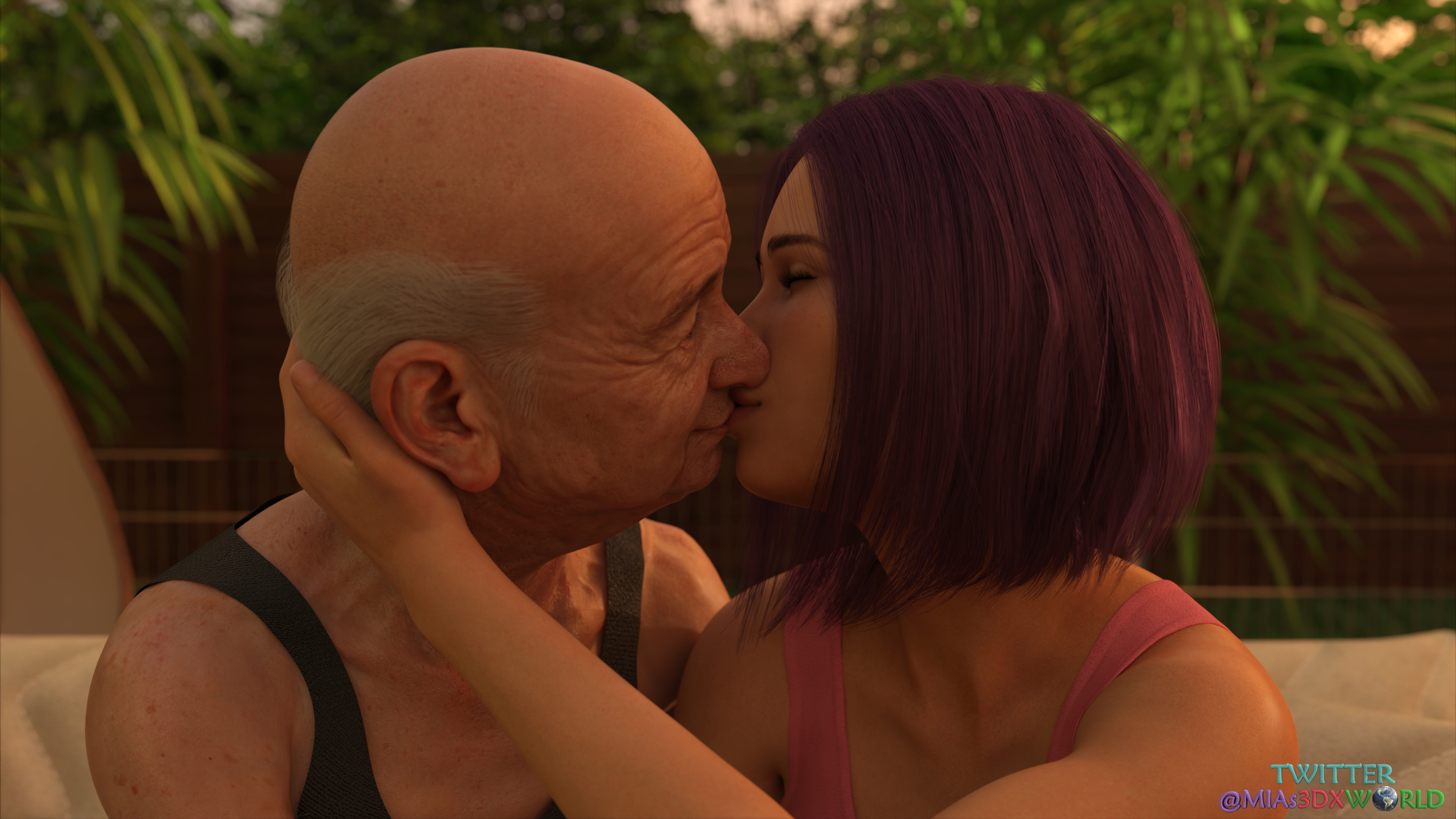 Albert and Claire kiss behind her husbands back [Temptation Series] Original Claire Kissing Cheating Original Character Original Series Purple Hair Cute Hot Tongue Out 2