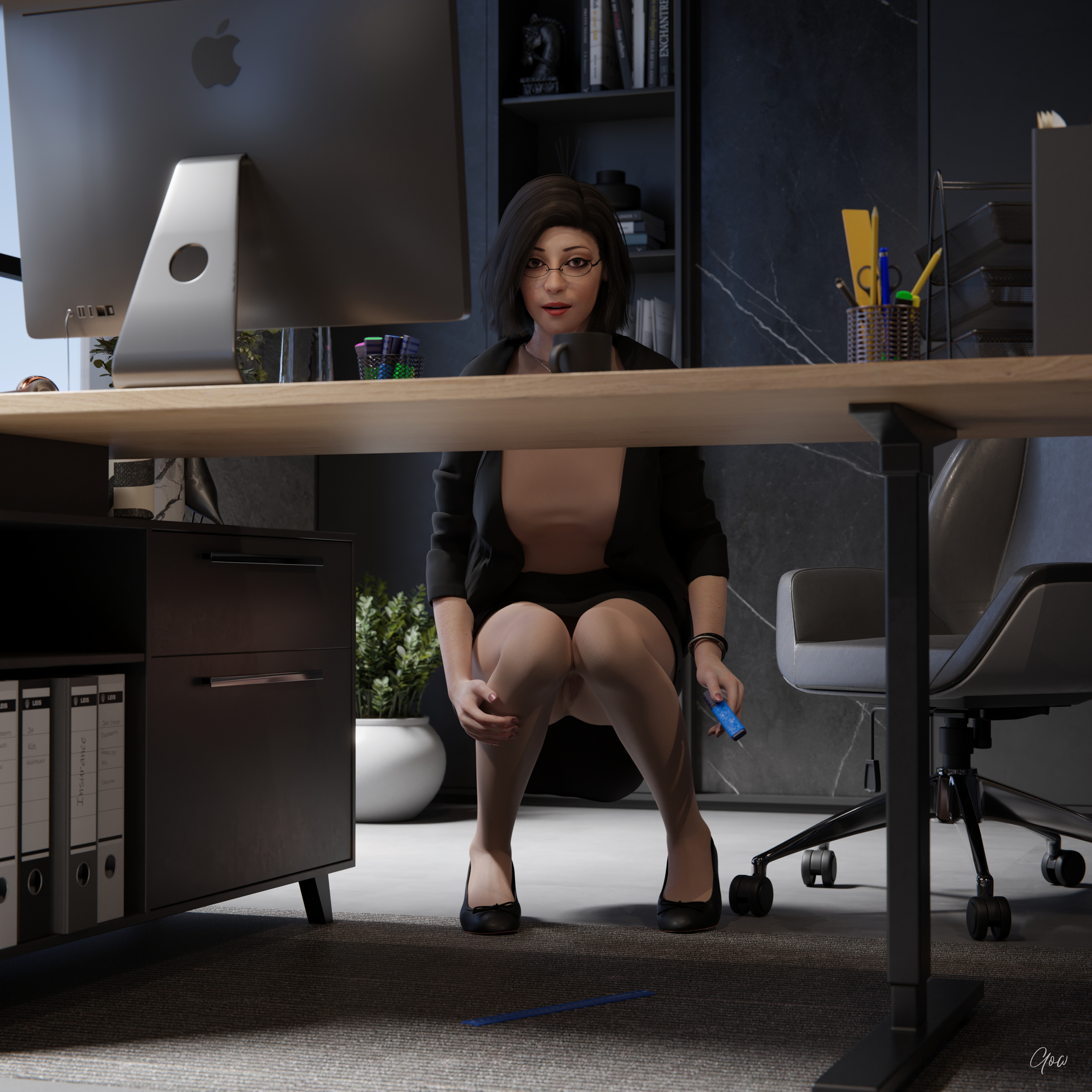 Office tricks. Rona is showing some office tricks.  Office Office_lady Clothed Nylon Pantyhose Secretary Milf Skirt Uniform Magic No Panties Upskirt Wet Pussy Sexy Brunette Nsfw Desk Hairy Pussy Legs