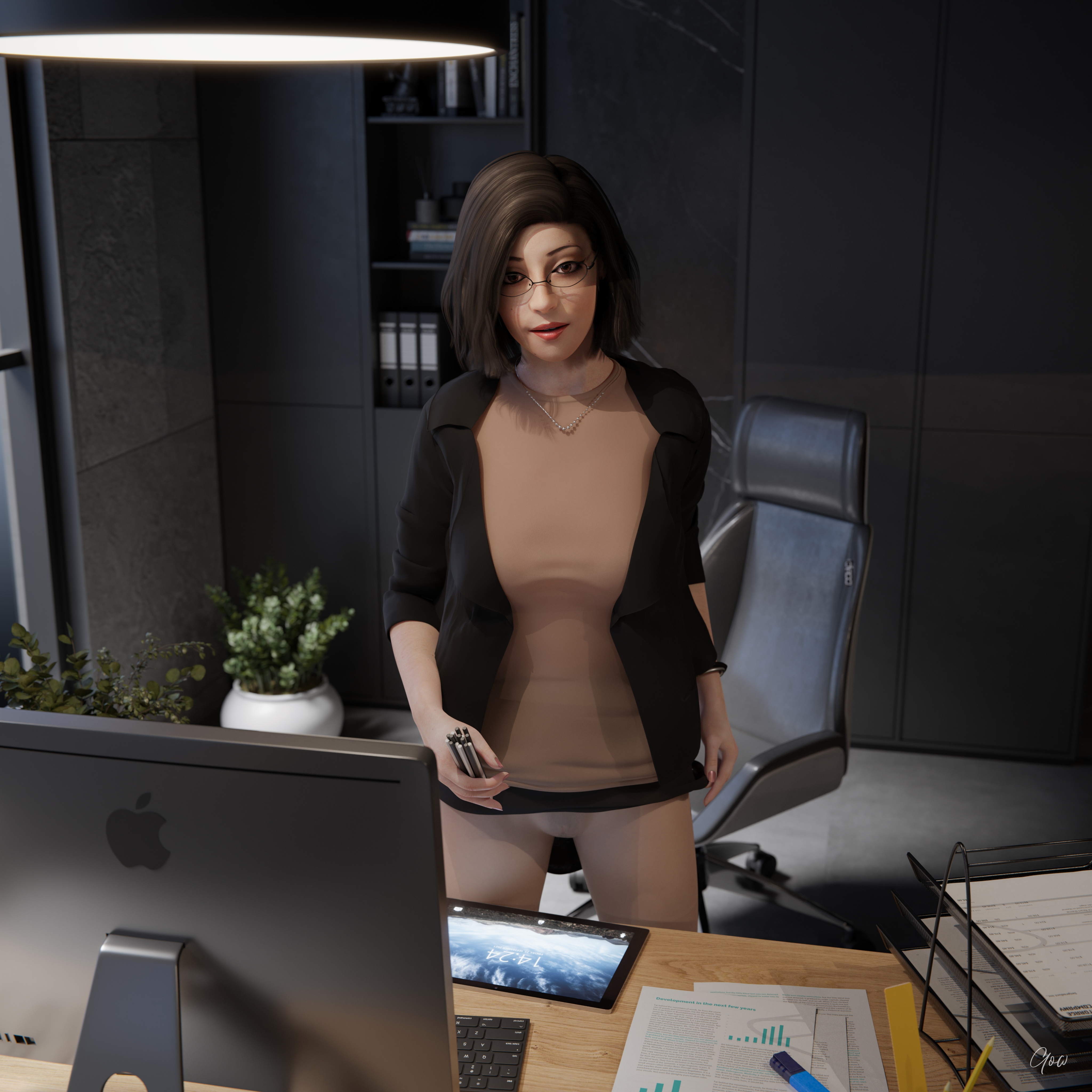 Office tricks. Rona is showing some office tricks.  Office Office_lady Clothed Nylon Pantyhose Secretary Milf Skirt Uniform Magic No Panties Upskirt Wet Pussy Sexy Brunette Nsfw Desk Hairy Pussy Legs 6