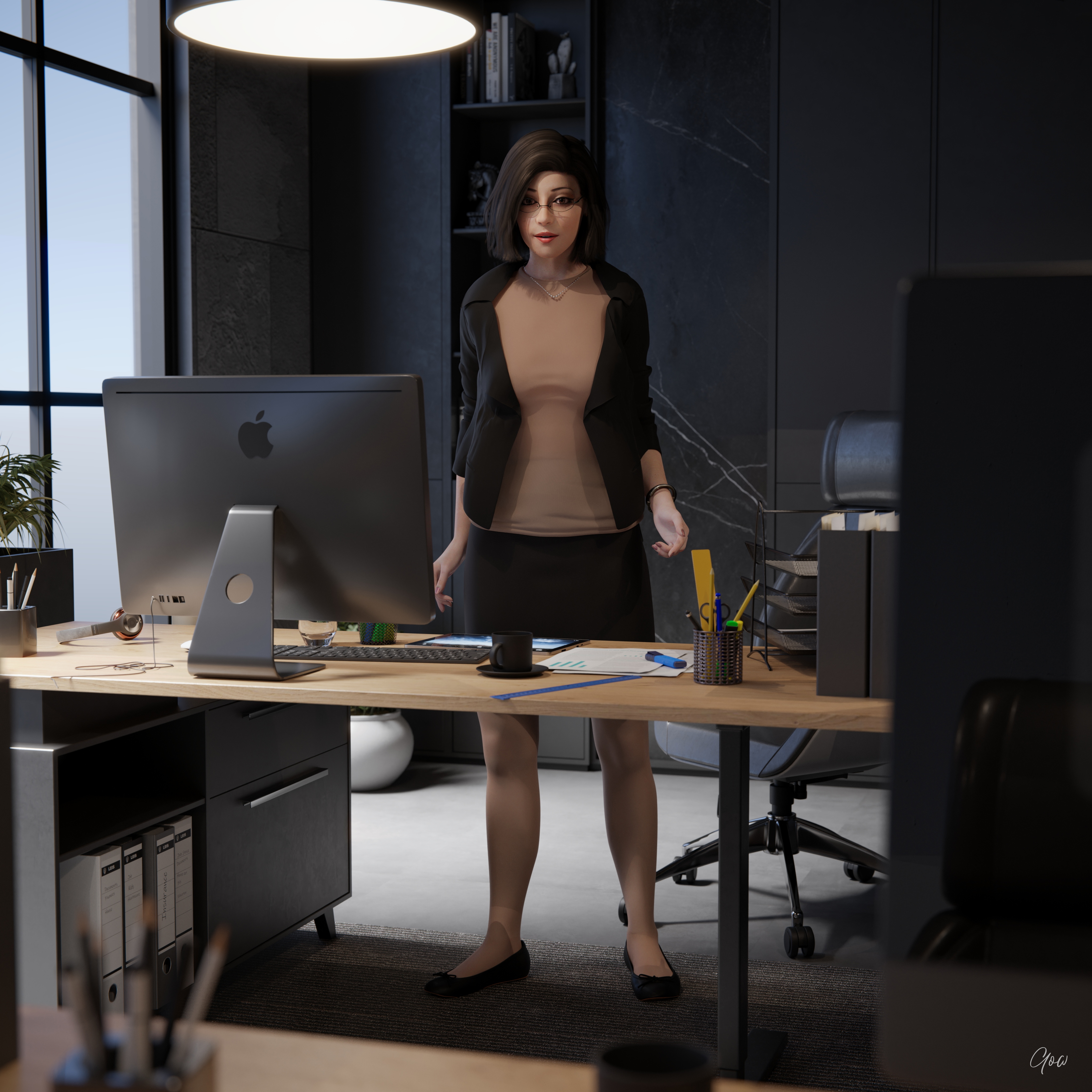 Office tricks. Rona is showing some office tricks.  Office Office_lady Clothed Nylon Pantyhose Secretary Milf Skirt Uniform Magic No Panties Upskirt Wet Pussy Sexy Brunette Nsfw Desk Hairy Pussy Legs 7