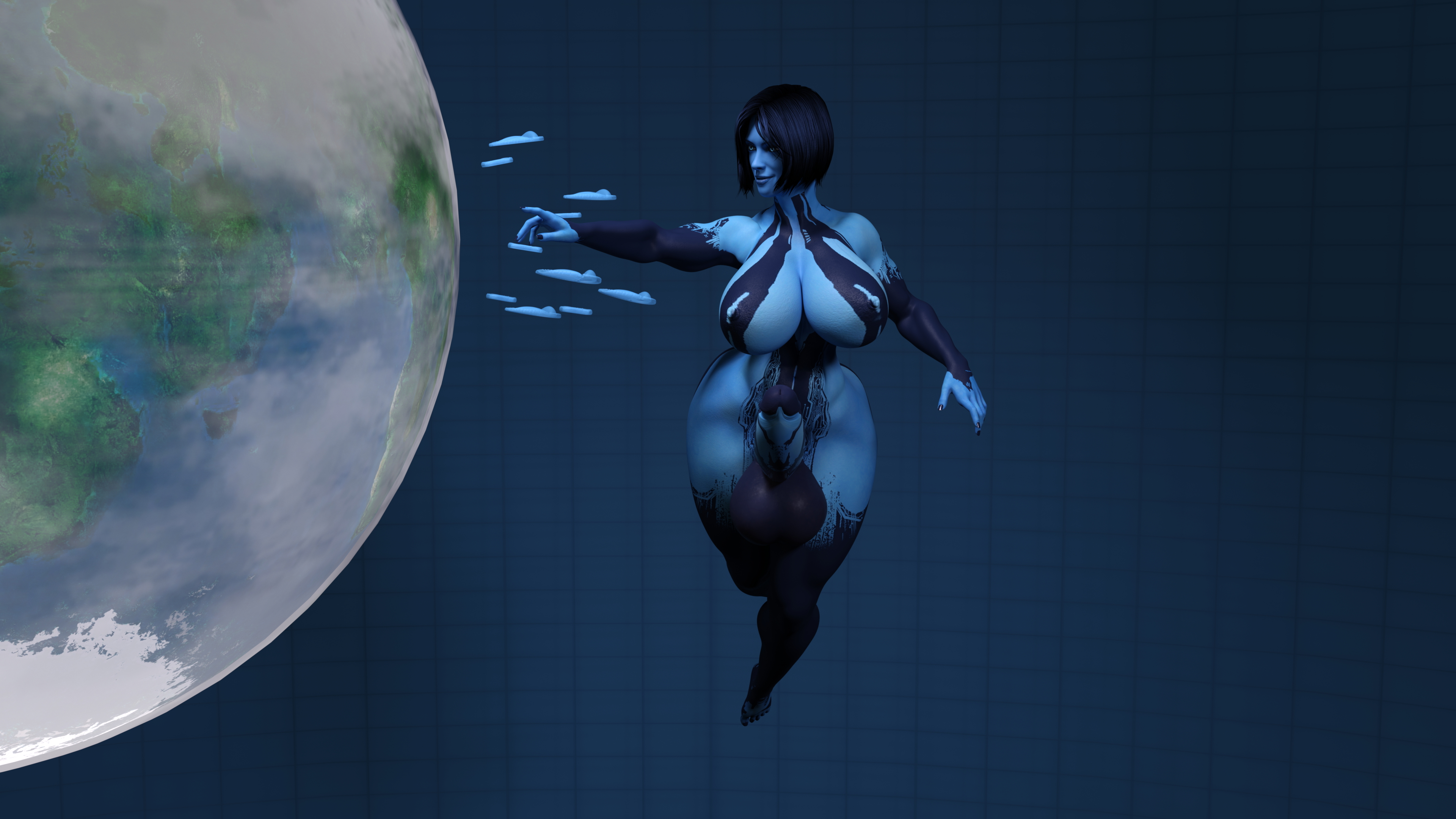 Cortana Planet Conquest Cortana Halo Huge Cock Huge Ass Huge Breasts Abs Muscles Tall Floating Glowing Eyes