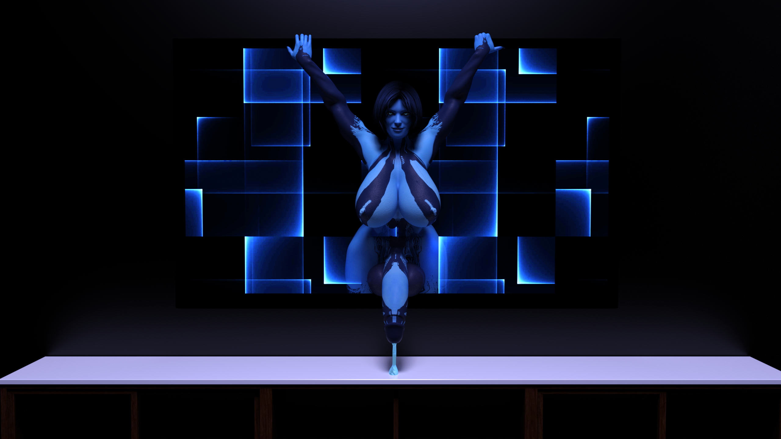 Cortana From The Screen Cortana Halo Cum Futa Glowing Eyes Huge Cock Huge Breasts Huge Ass Abs Muscles Tall