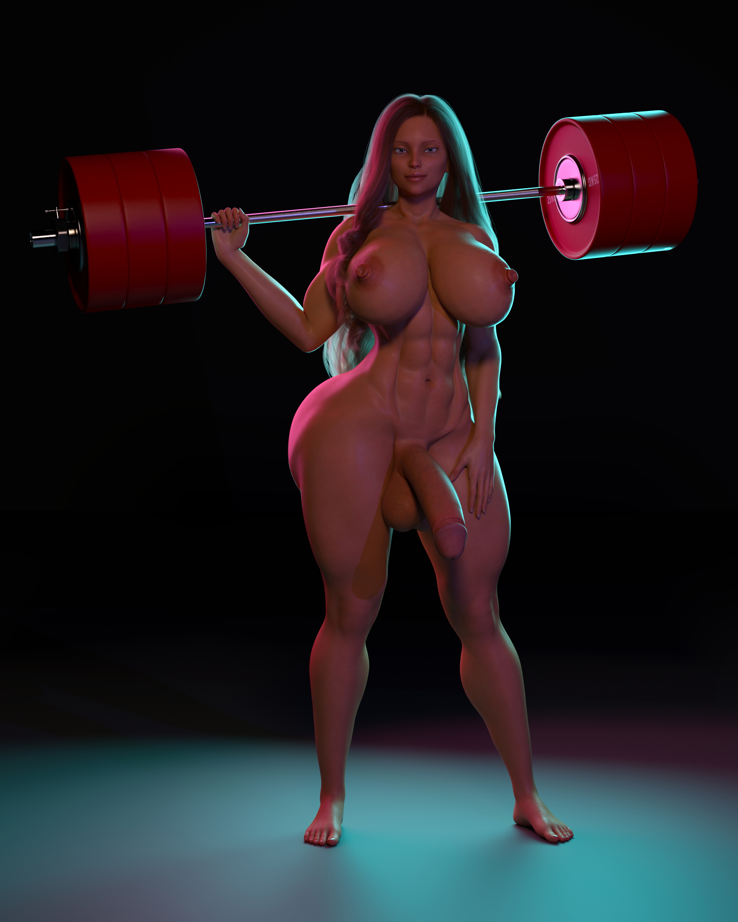 Nulara Lifted  Futa Huge Cock Huge Breasts Huge Ass Exercise Long Hair Looking At Viewer Tall