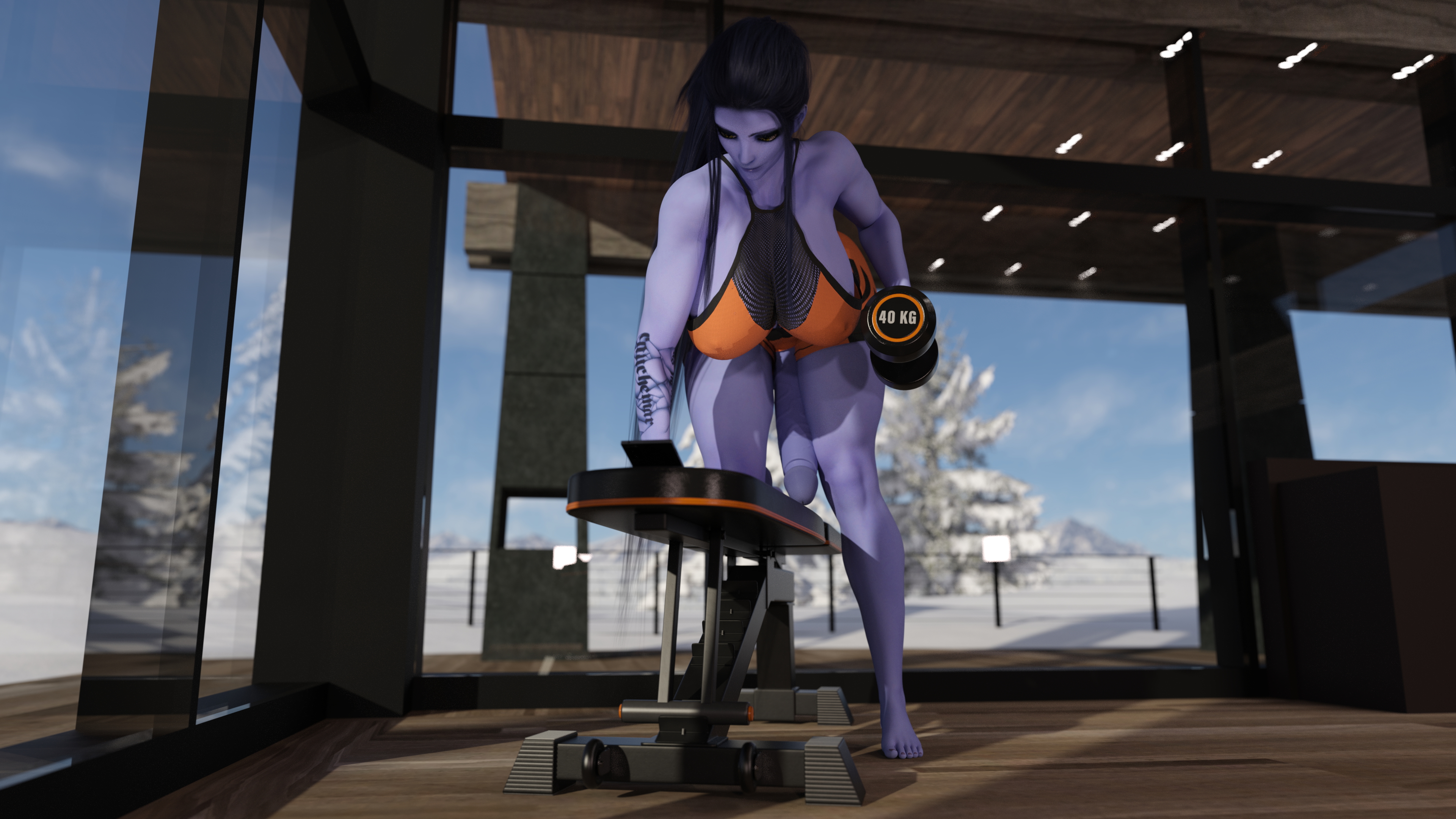 Widowmaker Split Row Widowmaker Overwatch Amelie Lacroix Futa Solo Huge Breasts Huge Ass Huge Cock Abs Muscles Tall Exercise Purple Hair Purple Skin 2