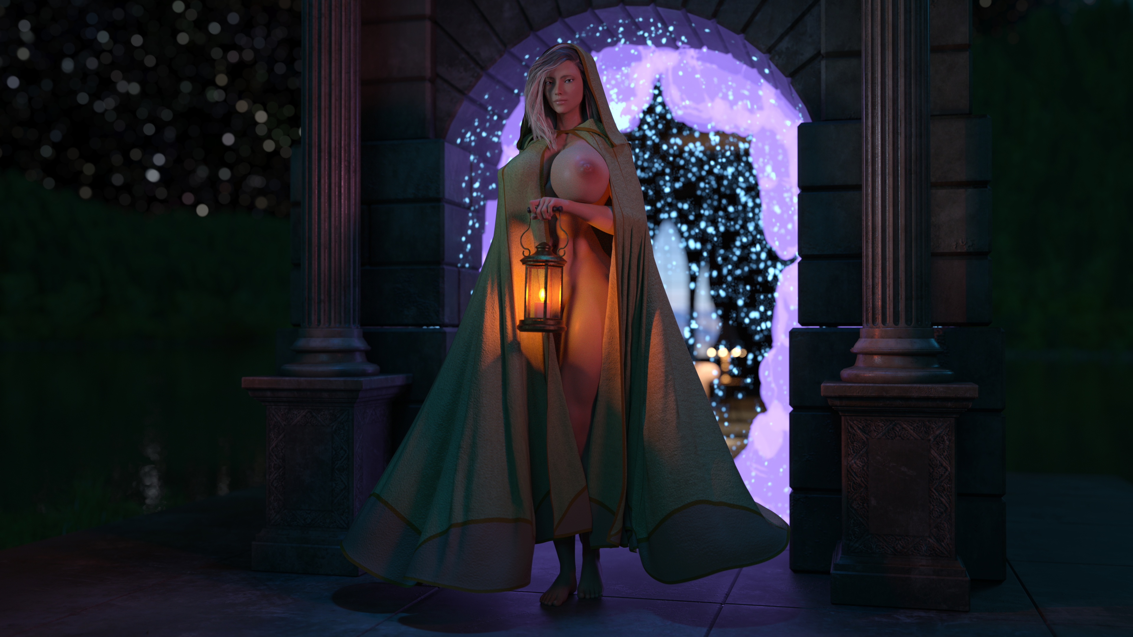 Alessa Midnight Visit Portal Abs Muscles Tall Cloak Magic Nude Huge Breasts Huge Ass Female