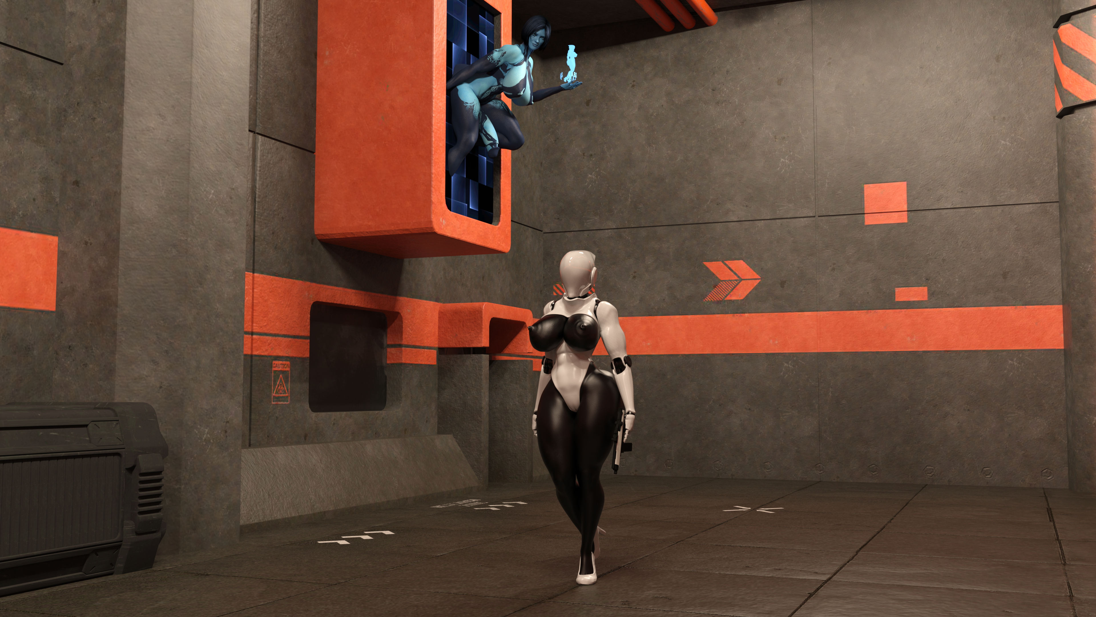 Cortana and Haydee Corruptive Code Cortana Huge Breasts Huge Ass Huge Cock Futa Female Possession Breast Expansion Ass Expansion Transformation Abs Muscles Gun