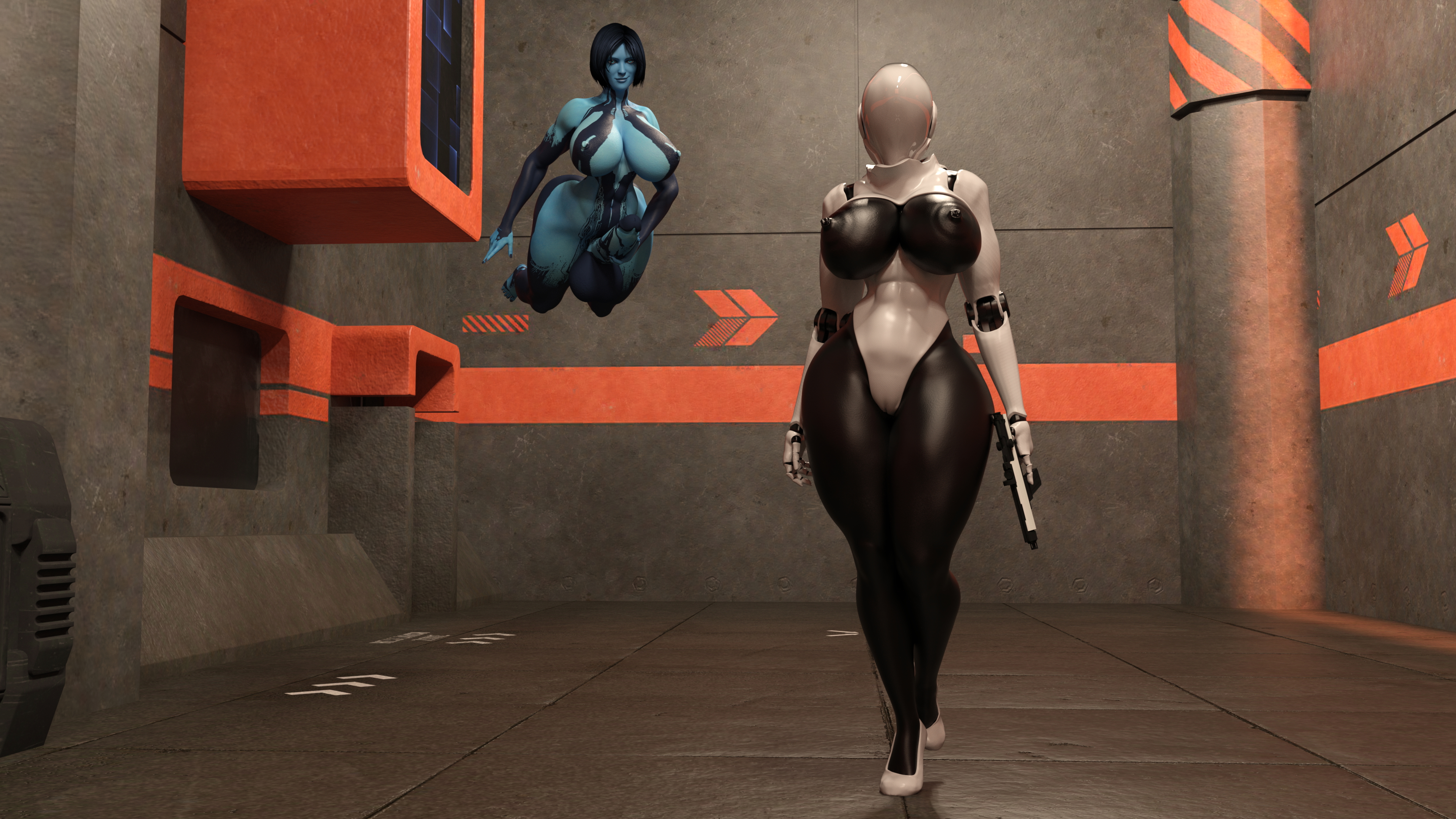 Cortana and Haydee Corruptive Code Cortana Huge Breasts Huge Ass Huge Cock Futa Female Possession Breast Expansion Ass Expansion Transformation Abs Muscles Gun 3