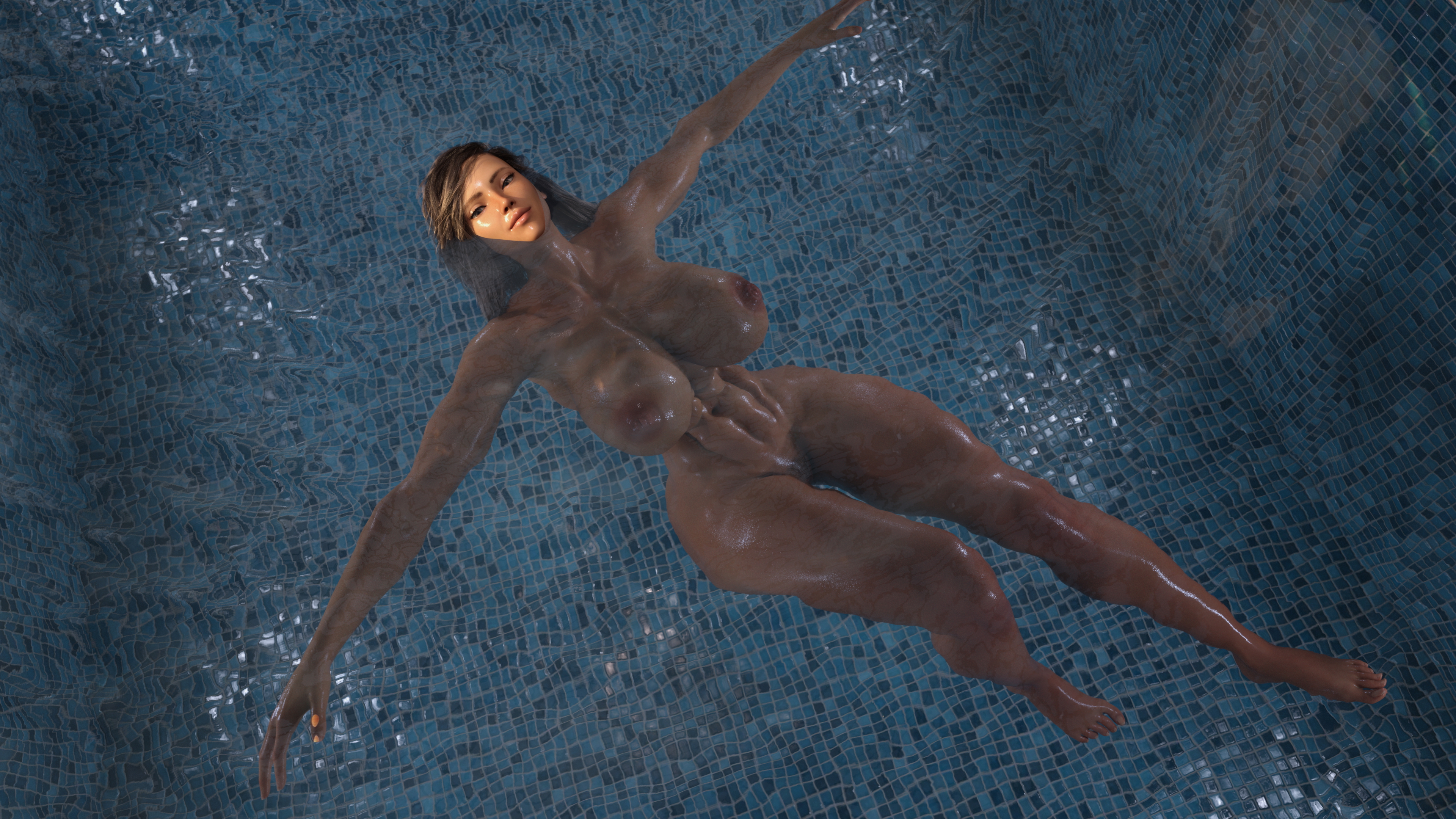 Alessa Photo Shoot One  Abs Muscles Pool Tall Solo Female Wet Swimming Photo 5