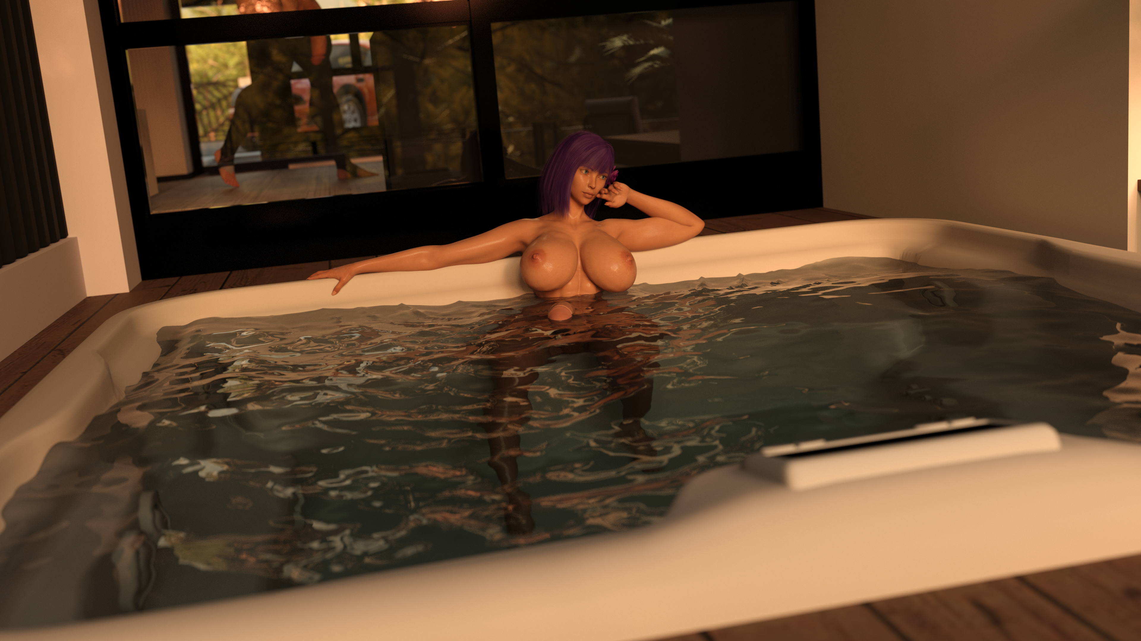 Natt Relaxation  Purple Hair Abs Muscles Hot Tub Wet Relax Futa Huge Breasts Huge Ass Huge Cock