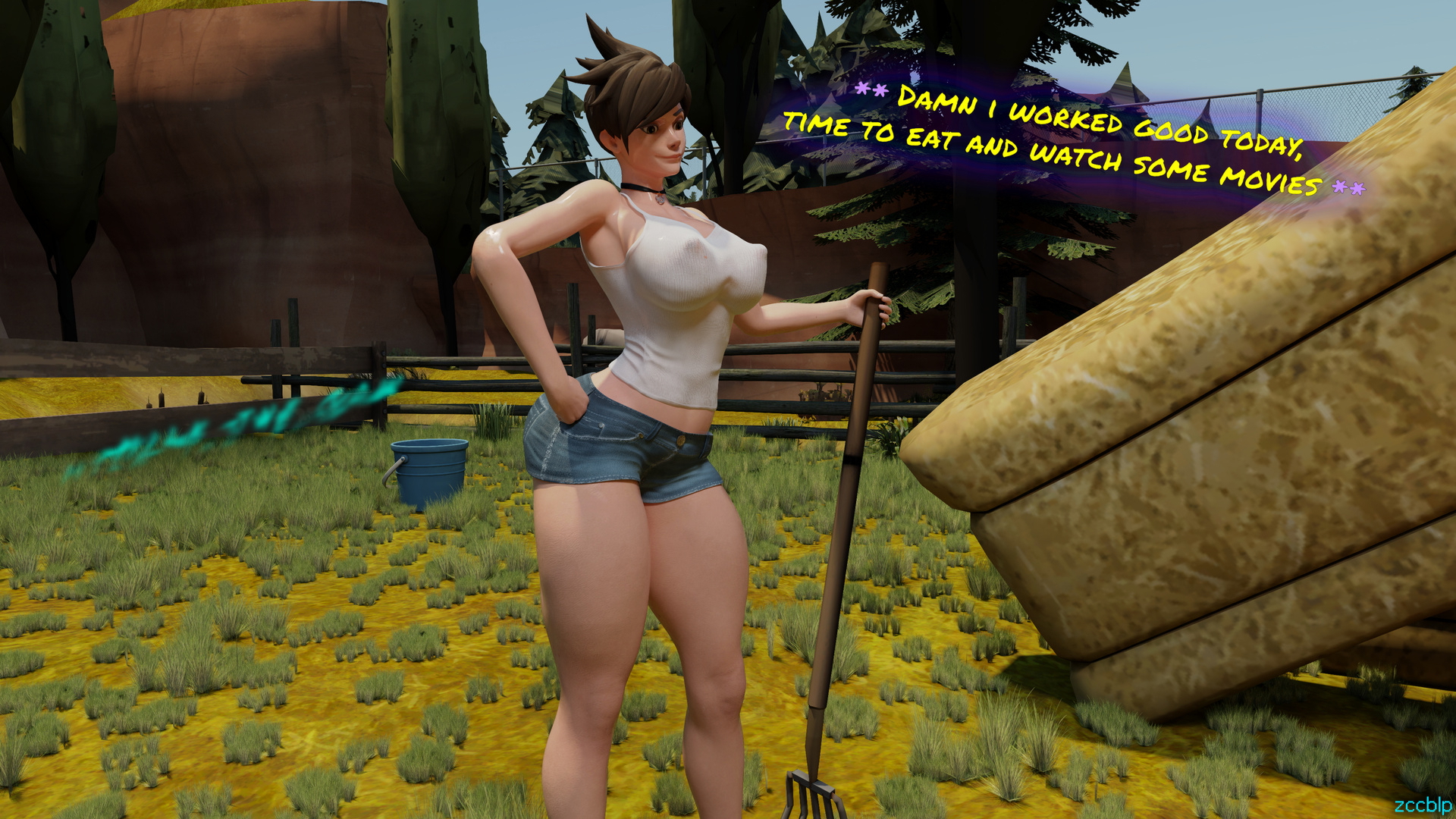 Farm life Overwatch Tracer Widowmaker Cow Futanari Hyper Breasts Huge Cock Huge Balls Lactation Thick Thighs Thigh Highs Blue Skin Veiny Breasts
