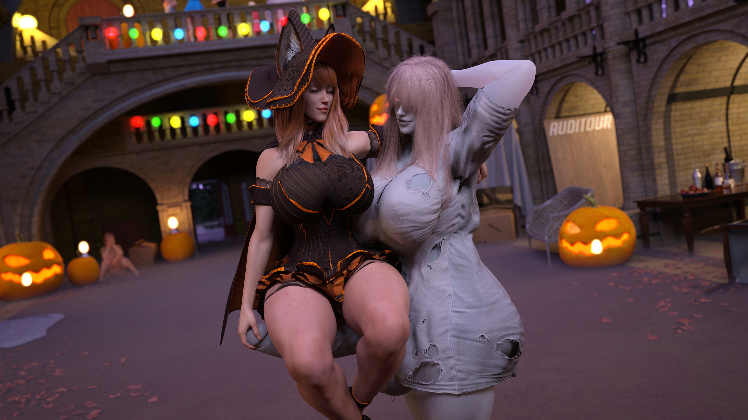 Alis and Sophie Happy Halloween (+Alts) Alice Sophie Tall Futa Female Abs Muscles Ghost Possession Transformation Witch Halloween 2