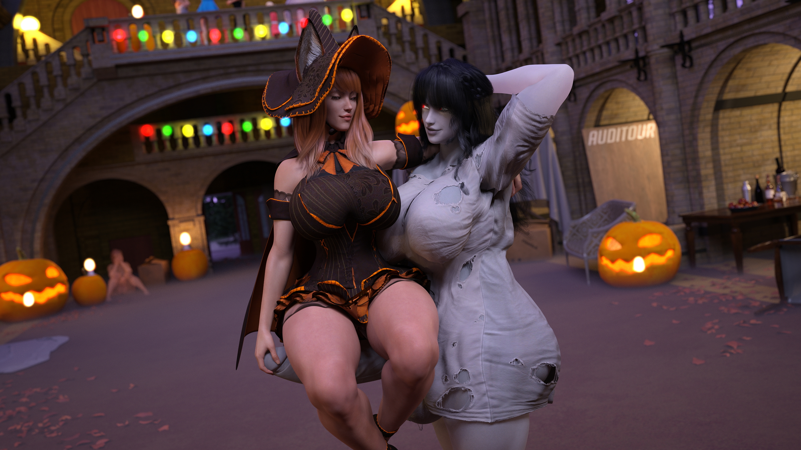 Alis and Sophie Happy Halloween (+Alts) Alice Sophie Tall Futa Female Abs Muscles Ghost Possession Transformation Witch Halloween 3