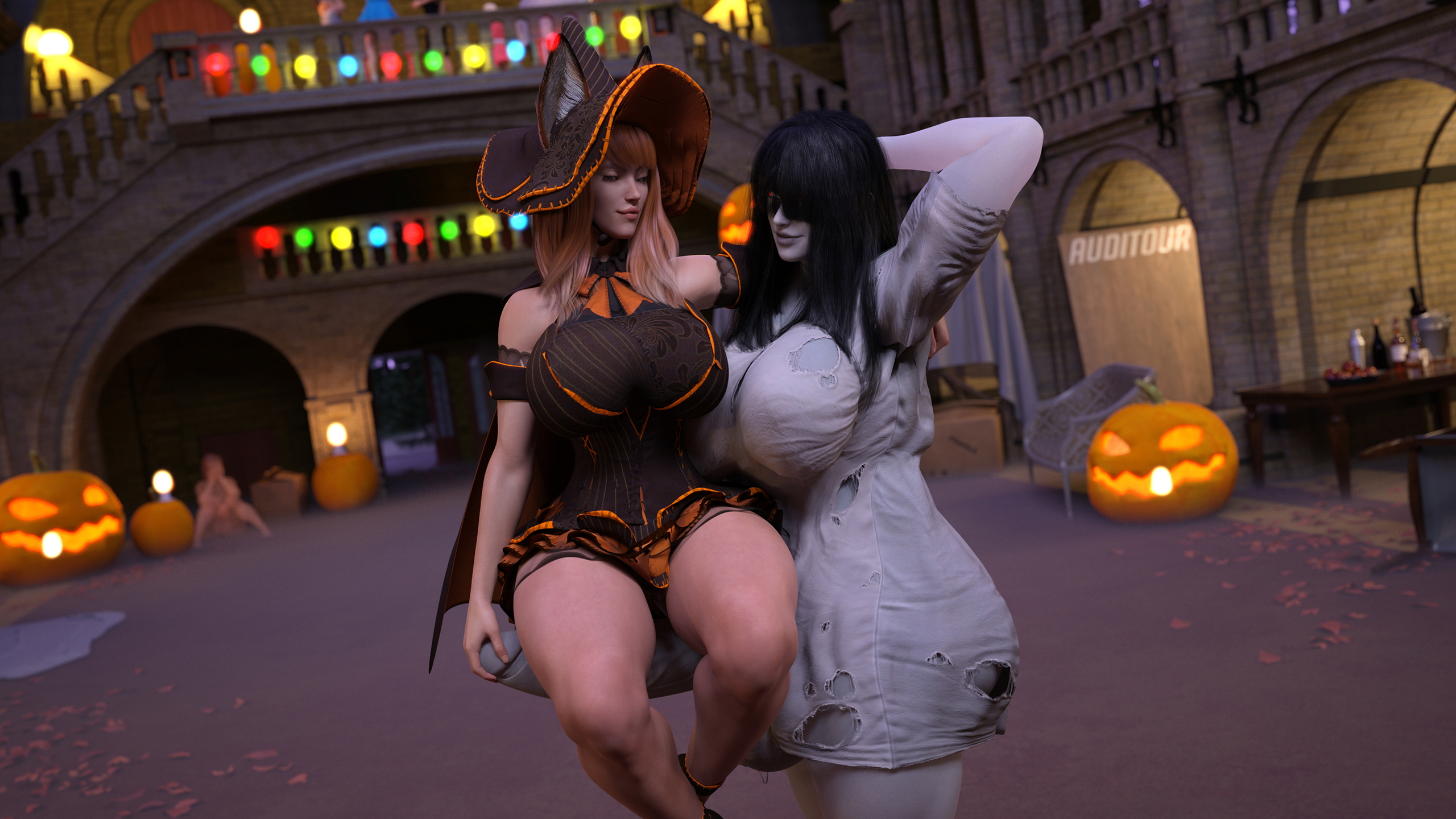 Alis and Sophie Happy Halloween (+Alts) Alice Sophie Tall Futa Female Abs Muscles Ghost Possession Transformation Witch Halloween 4