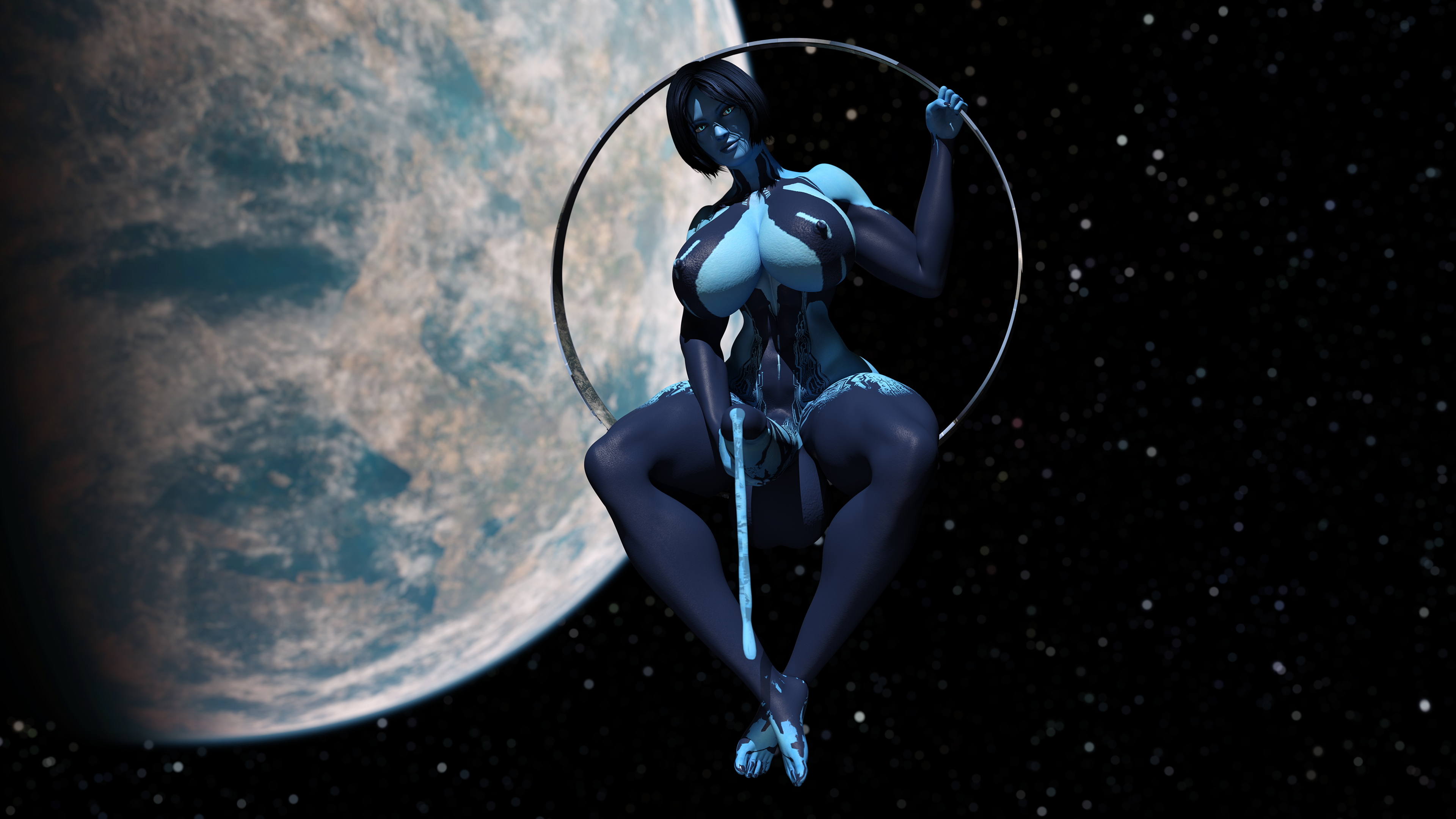 Cortana Ring Seat Cortana Halo Futa Solo Abs Muscles Huge Ass Huge Breasts Huge Cock Giant Giantess Sitting Cum