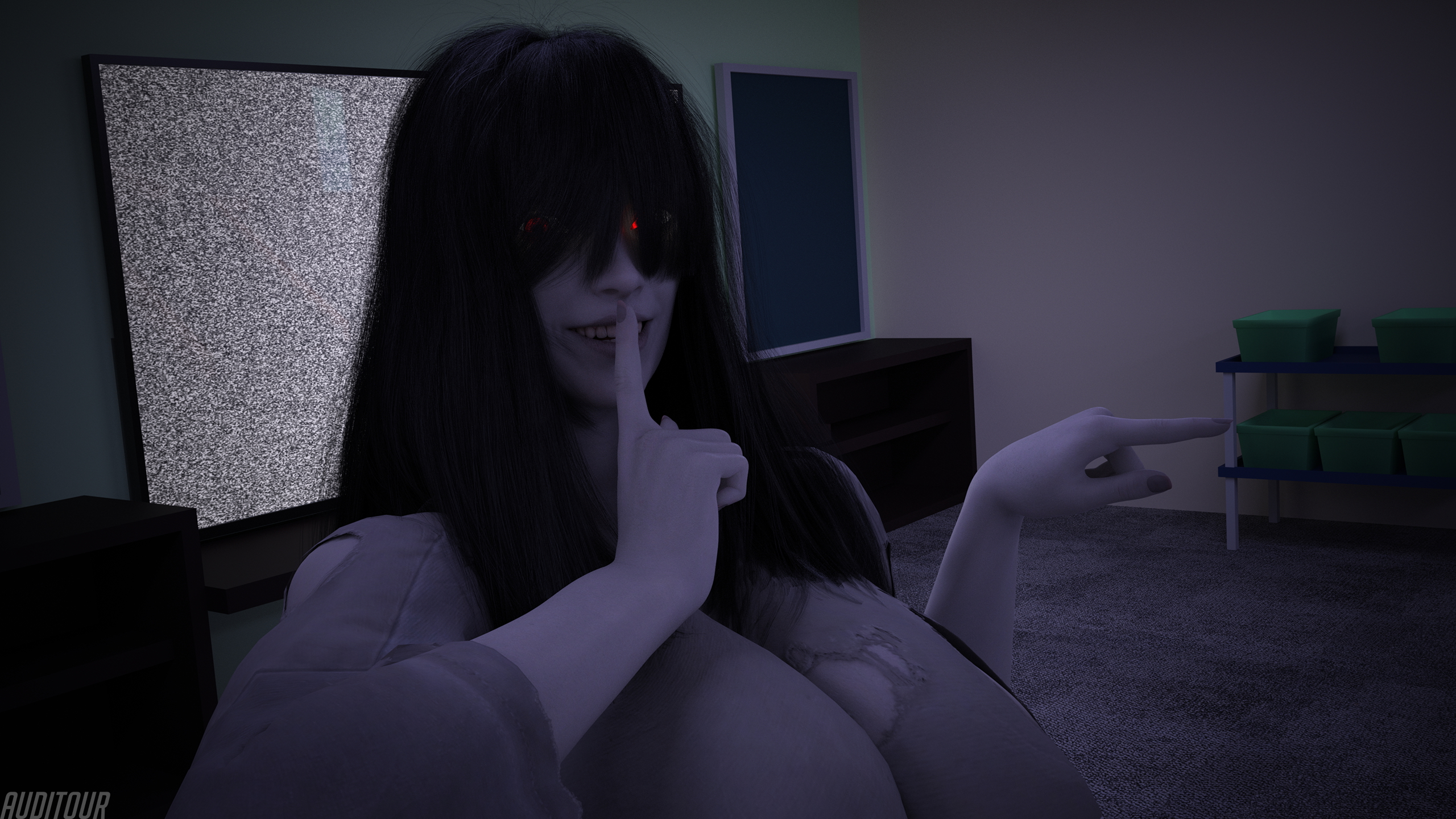 Haunted Prologue: Iris Night Watcher D'ark Ghost College Night Huge Breasts Huge Ass Glowing Monster Abs Muscles Tall Solo Female 5