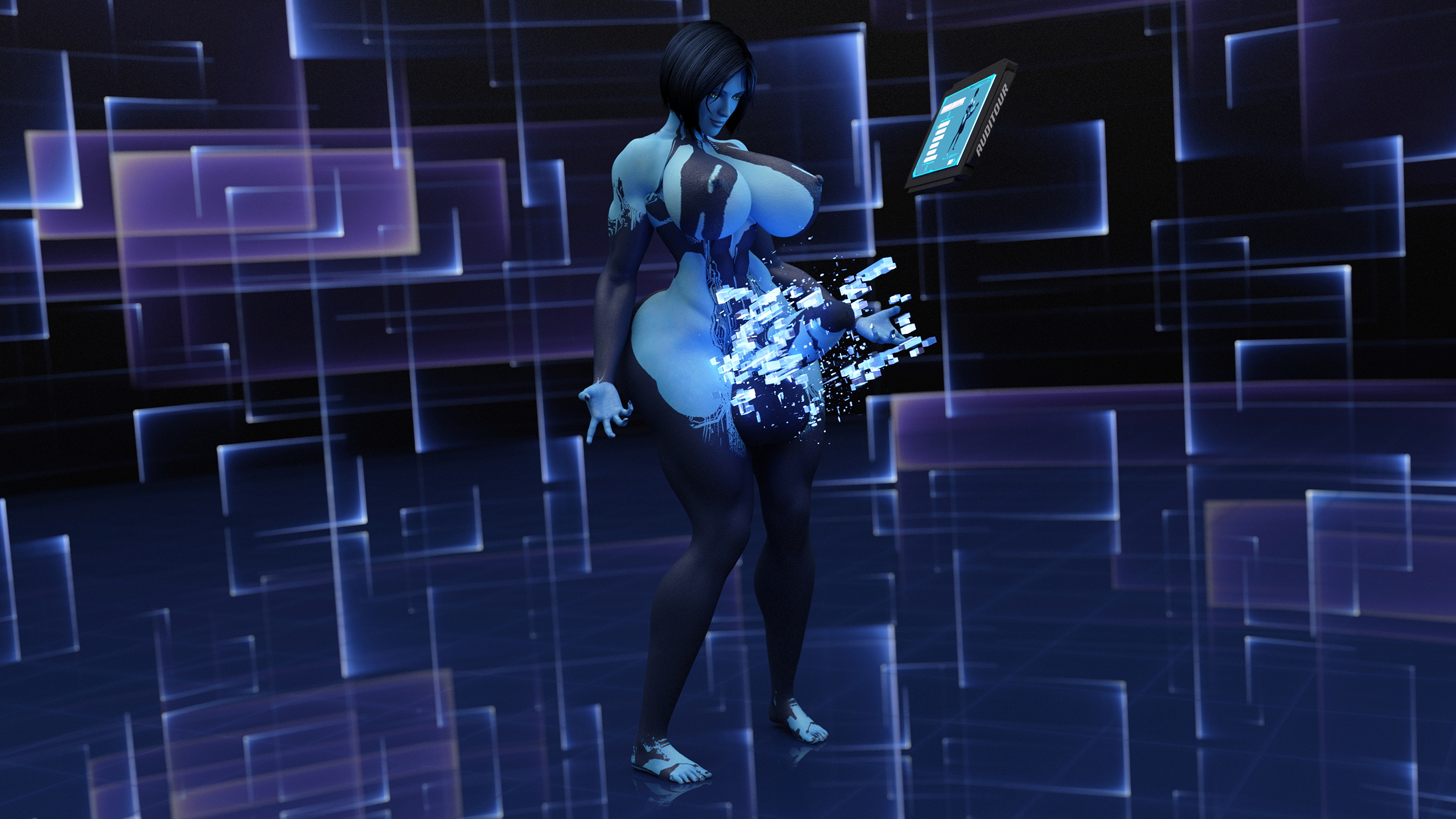 Cortana Experimental Growth: Package Injection Cortana Halo Futa Solo Huge Breasts Huge Ass Huge Cock Abs Muscles Tall 3