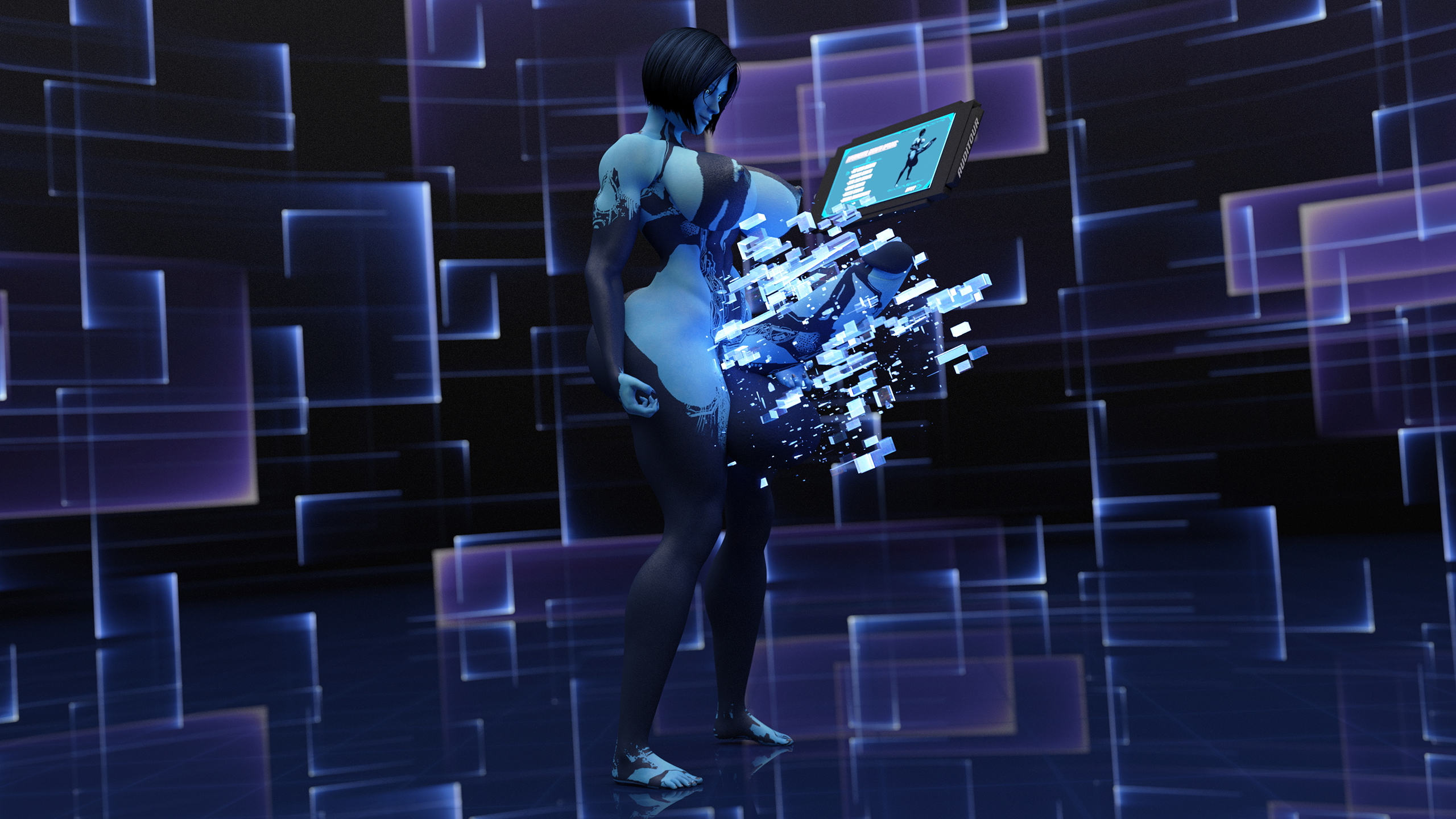 Cortana Experimental Growth: Package Injection Cortana Halo Futa Solo Huge Breasts Huge Ass Huge Cock Abs Muscles Tall 4