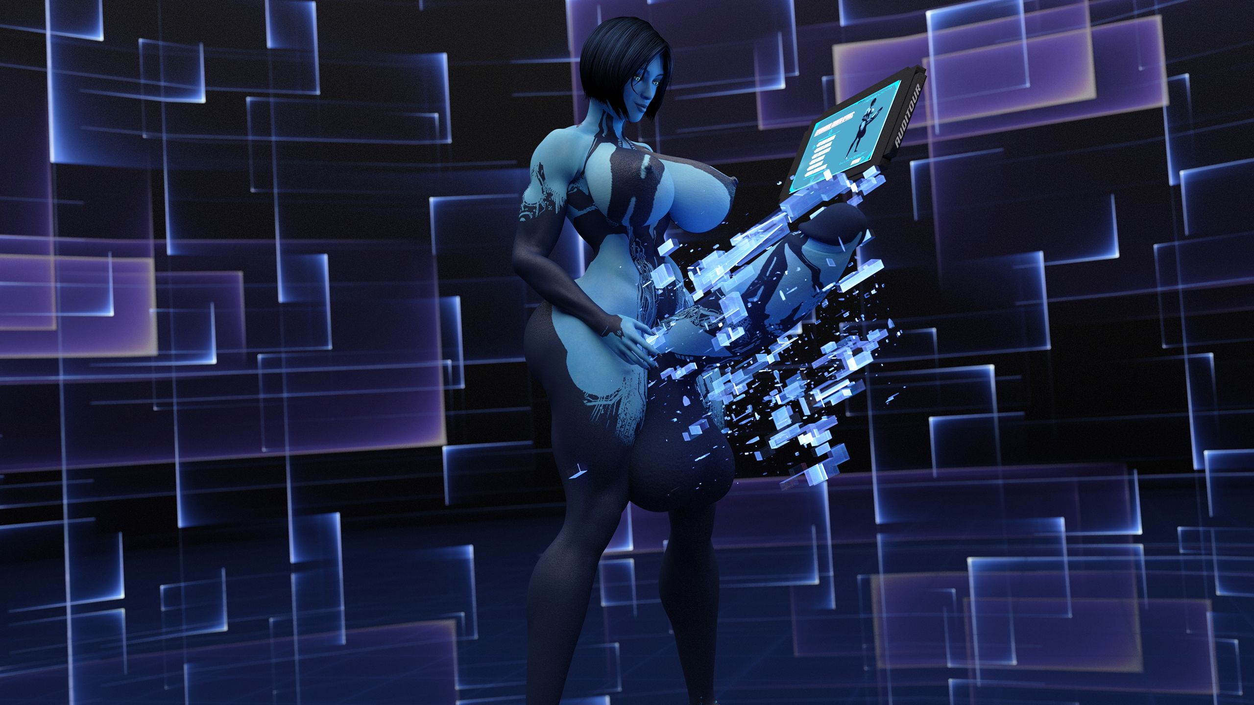 Cortana Experimental Growth: Package Injection Cortana Halo Futa Solo Huge Breasts Huge Ass Huge Cock Abs Muscles Tall 5