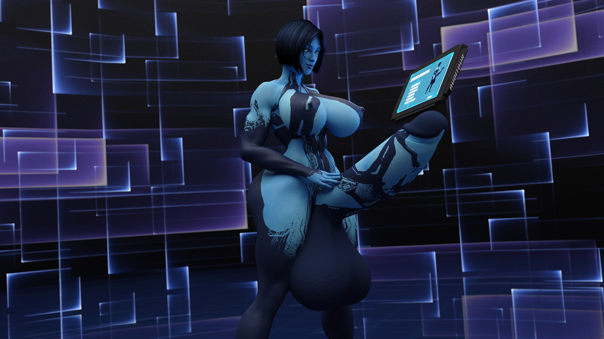Cortana Experimental Growth: Package Injection Cortana Halo Futa Solo Huge Breasts Huge Ass Huge Cock Abs Muscles Tall 6