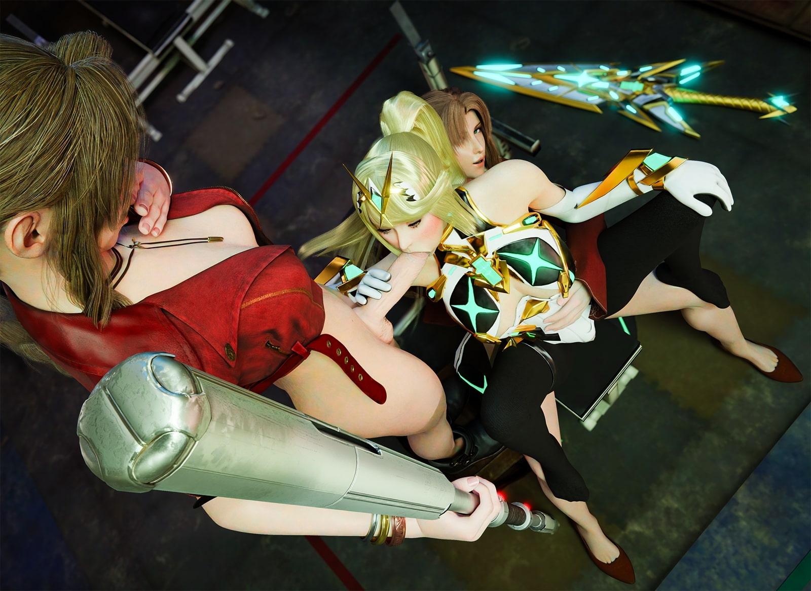 XenoFantasy: Aerith & Ifalna x Mythra Mythra Aerith Gainsborough Ifalna Xenoblade Chronicles 2 Final Fantasy Final Fantasy 7 Remake Anal Blowjob Threesome Cum Spit 4