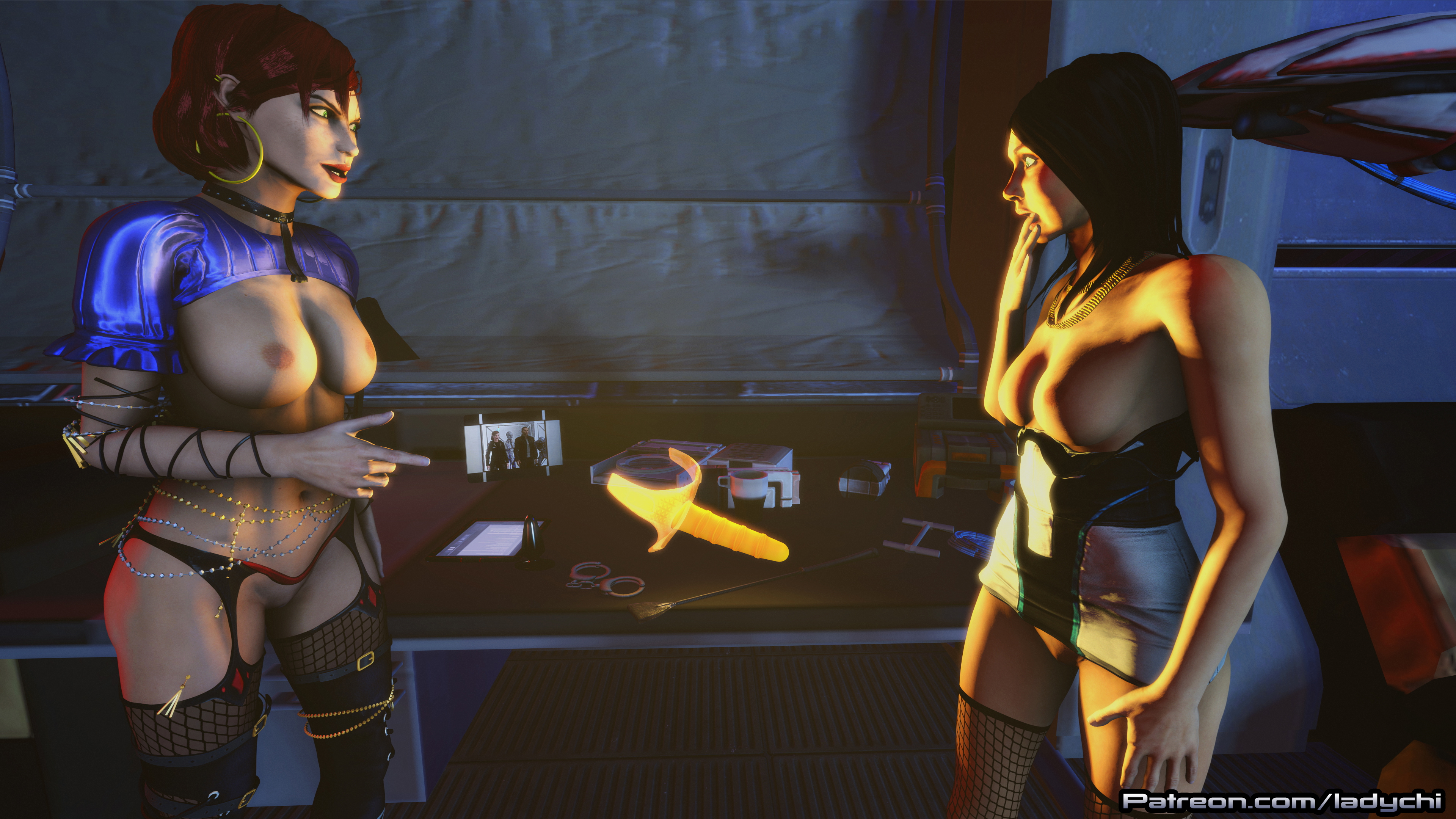 My Latest comic the  secret weapon!  Page 3 Shepard revels the weapon!    Mass Effect Lesbian Strap On Video Games Comic Sfm 3d Girl 2