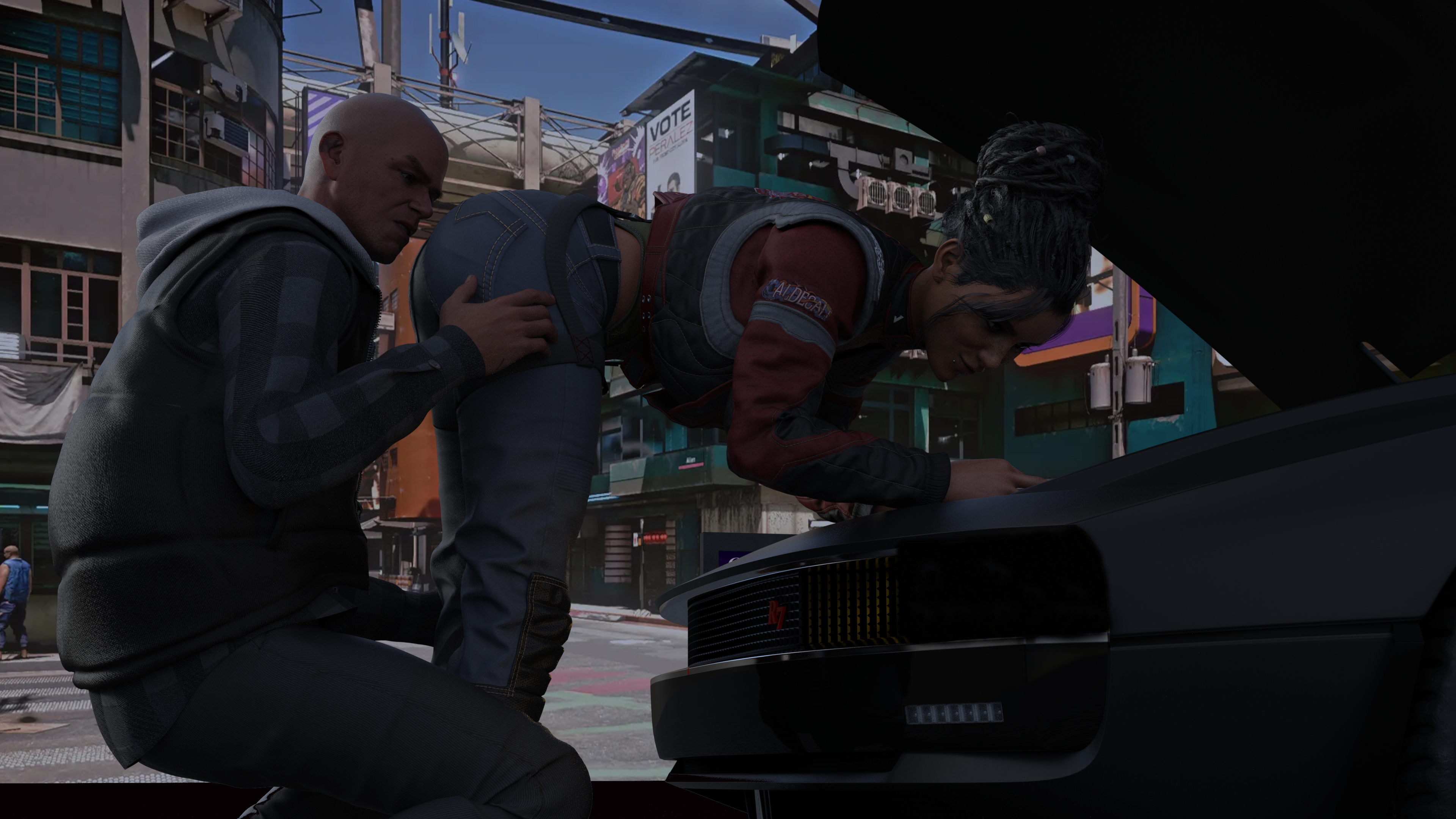 Drago cannot help but grope Panam as she leans into his car engine space. His car seems to have broken down. Panam decided to help the man. All he could do was grab her ass and sniff her crotch. She d been wearing those jeans for days. Drago loved the smell of her pussy and ass. Panam smiled when Drago told her she smelt good down there. She liked how naughty and dominant he was.