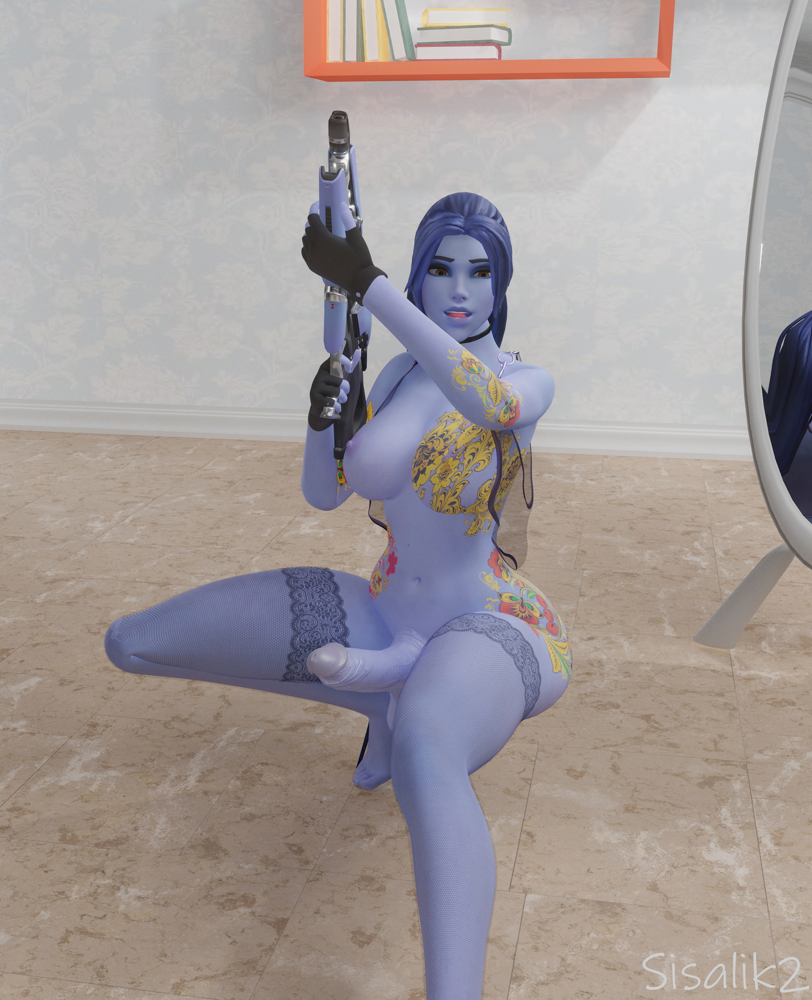 Widowmaker pose Widowmaker Overwatch Futanari Big Tits Big Cock 4