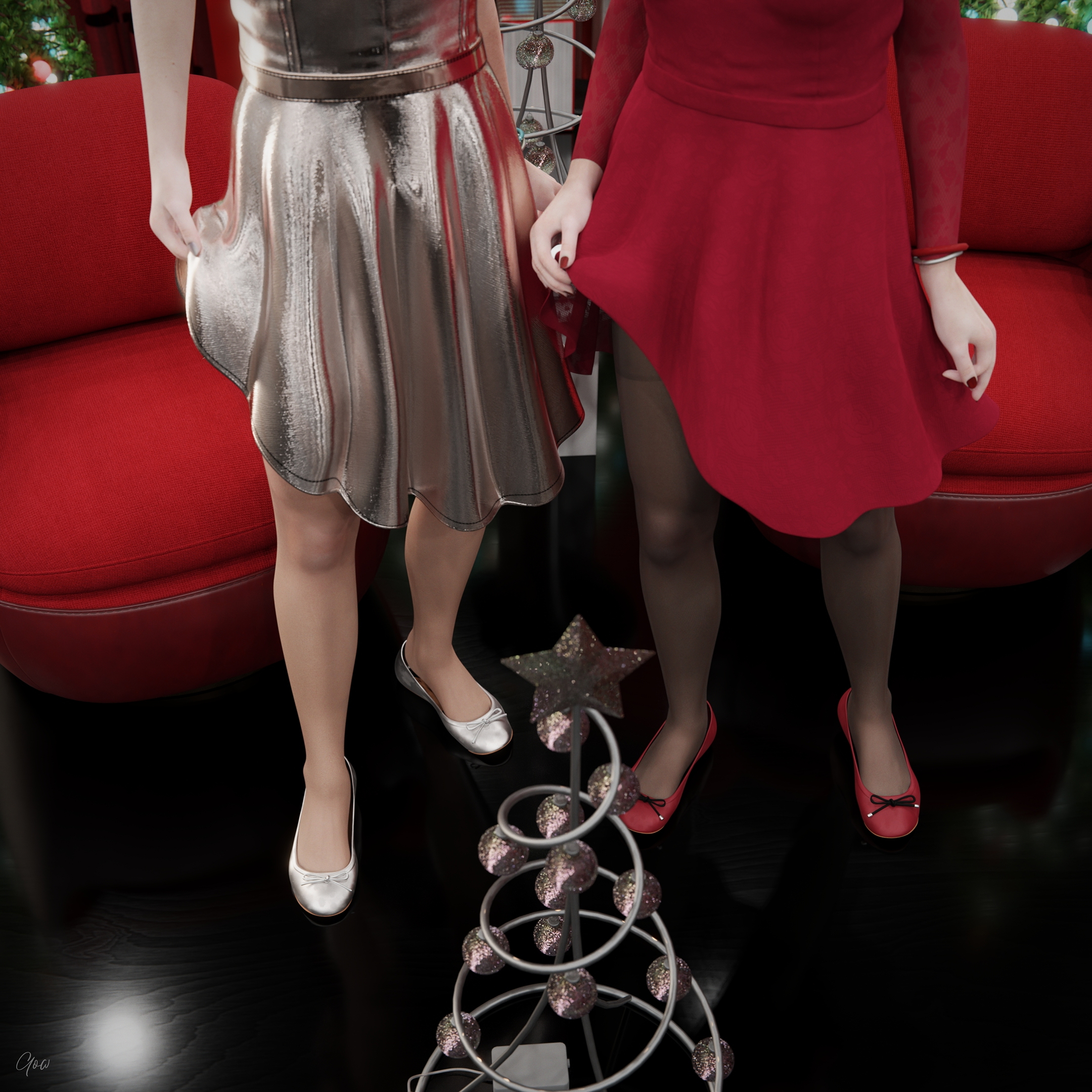 Happy Holidays  Best Wishes!  Holiday Xmas Erotic Tease Cosplay Clothed Naked Hairy Pussy No Panties Pantyhose Milf Red Hair Silver Hair Standing Party Dress Upskirt Original Character Sexy Natural Boobs Natural Tits Legs Photoshoot 4