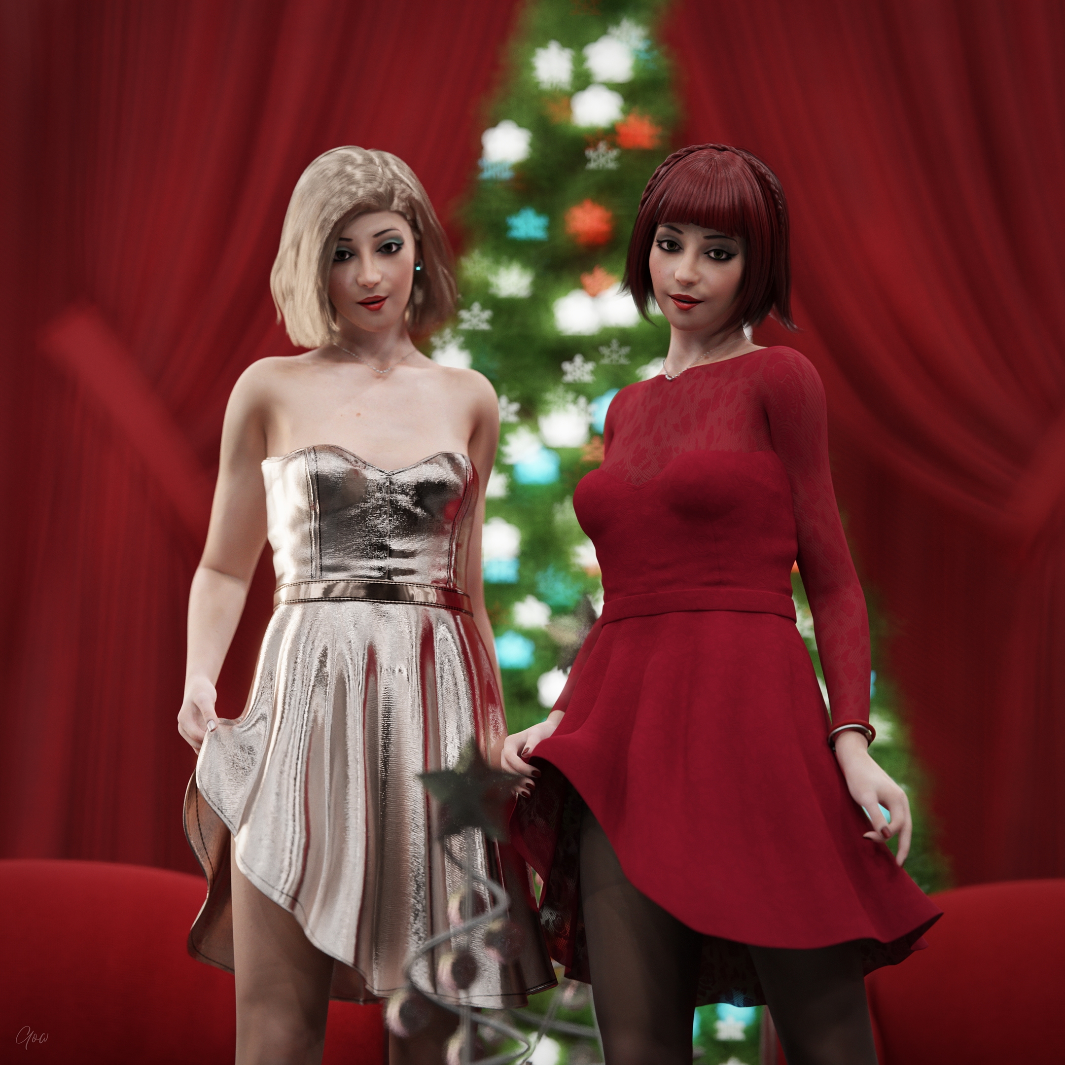 Happy Holidays  Best Wishes!  Holiday Xmas Erotic Tease Cosplay Clothed Naked Hairy Pussy No Panties Pantyhose Milf Red Hair Silver Hair Standing Party Dress Upskirt Original Character Sexy Natural Boobs Natural Tits Legs Photoshoot 7