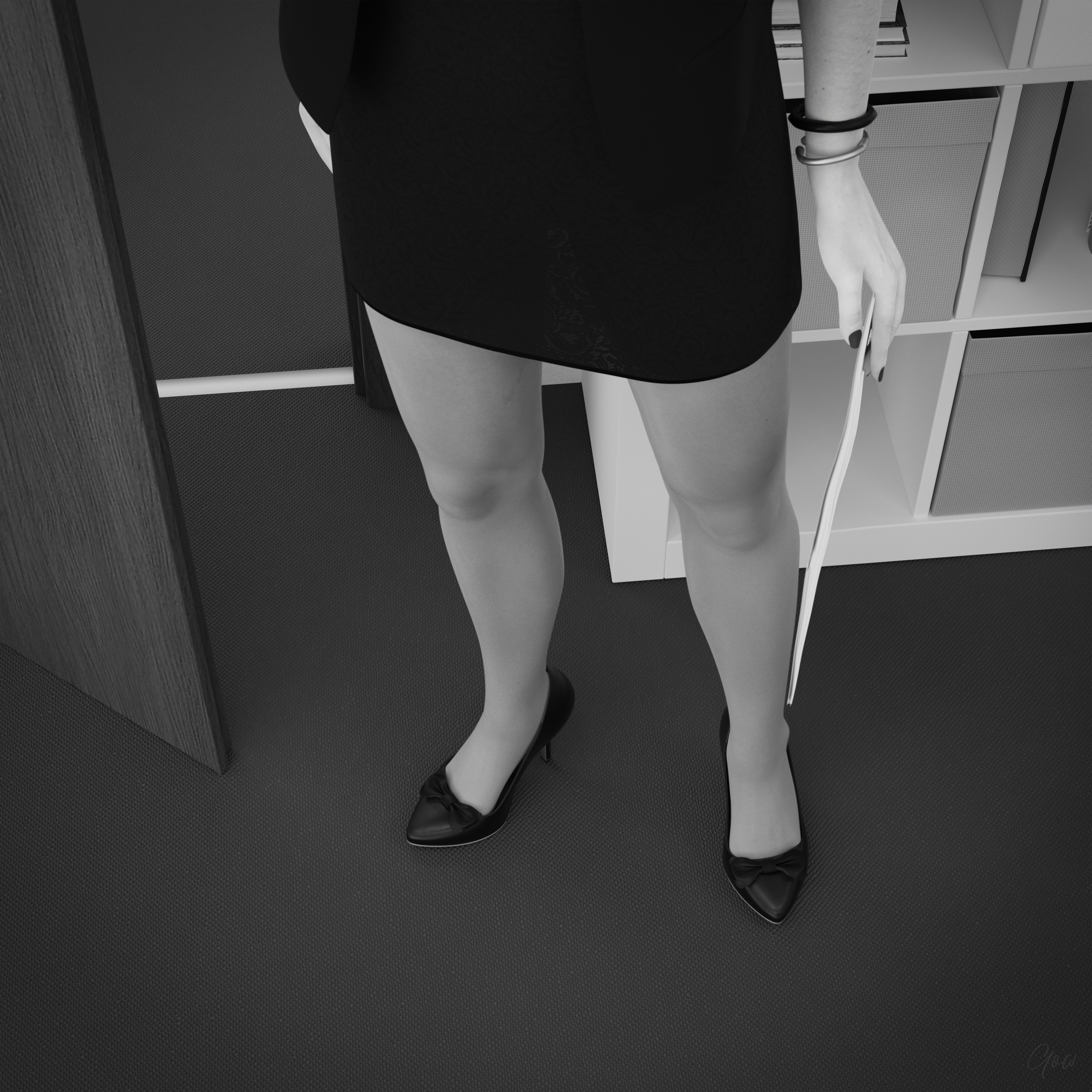 High Contrast Office tease - Part 1   Milf Sexy Brunette Office_lady Office Tease Skirt Upskirt Spread Legs Standing Black And White Pantyhose High Heels Clothed Partially_clothed Long Legs Secretary Desk Wet Pussy No Panties Hairy Pussy Glasses 2