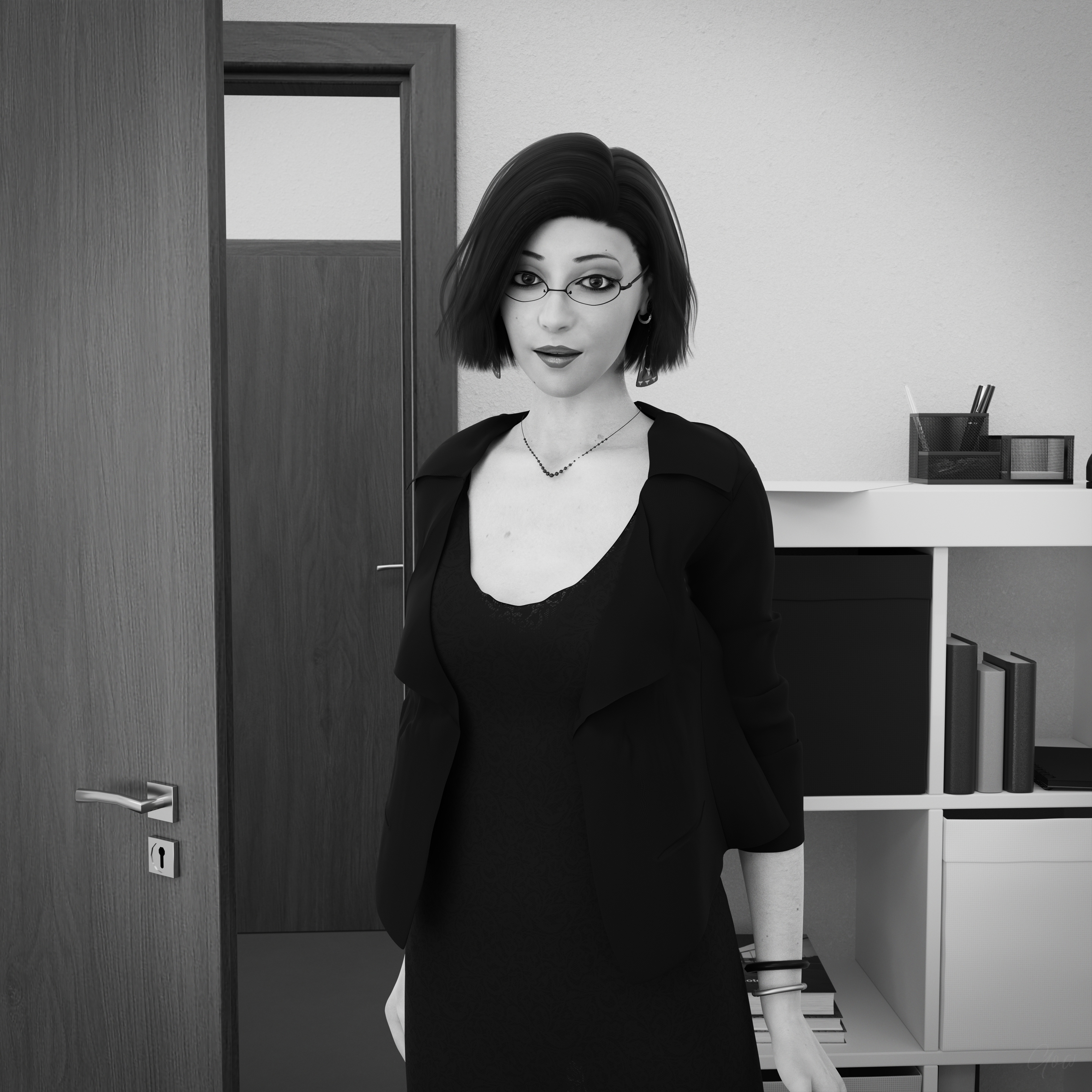 High Contrast Office tease - Part 1   Milf Sexy Brunette Office_lady Office Tease Skirt Upskirt Spread Legs Standing Black And White Pantyhose High Heels Clothed Partially_clothed Long Legs Secretary Desk Wet Pussy No Panties Hairy Pussy Glasses 3