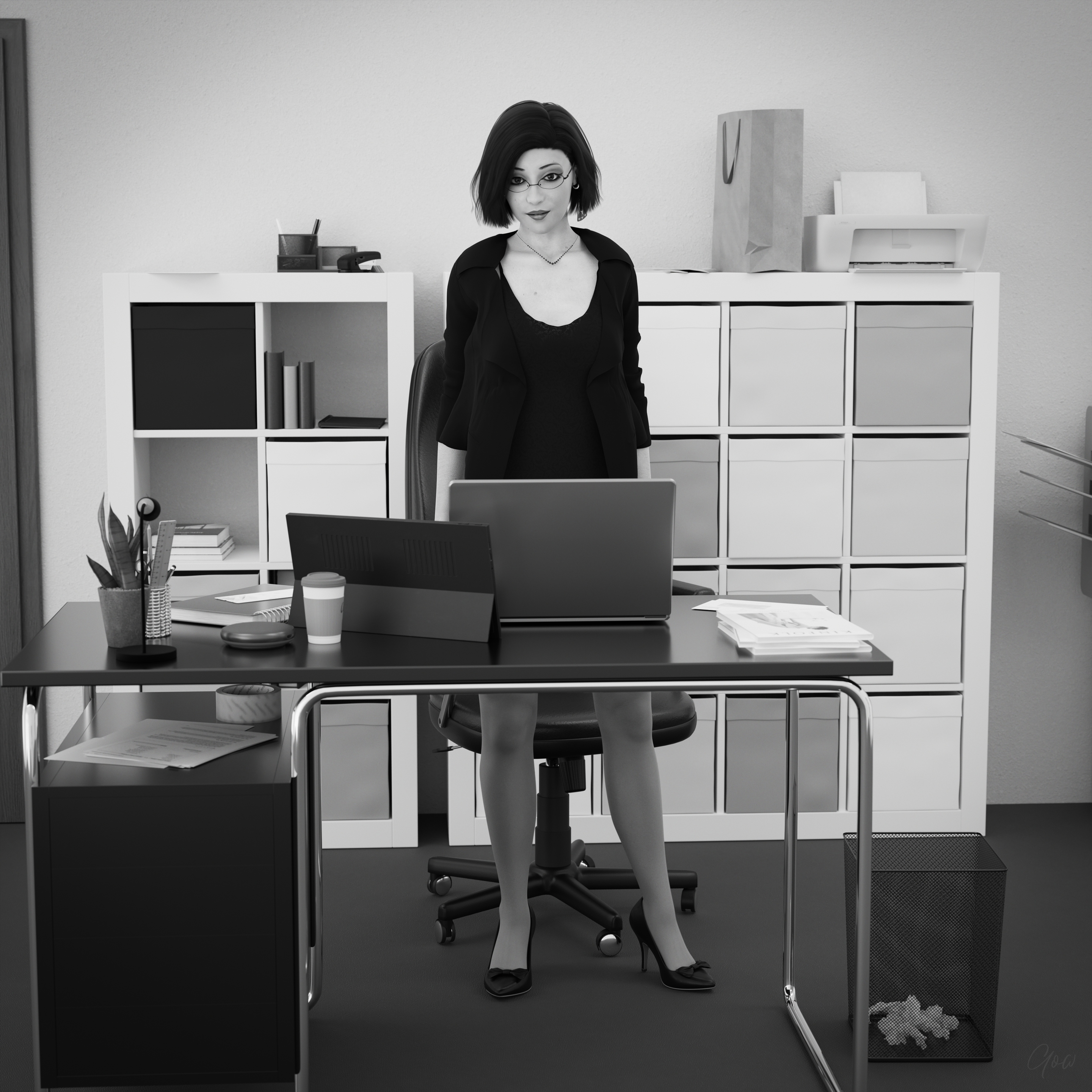 High Contrast Office tease - Part 1   Milf Sexy Brunette Office_lady Office Tease Skirt Upskirt Spread Legs Standing Black And White Pantyhose High Heels Clothed Partially_clothed Long Legs Secretary Desk Wet Pussy No Panties Hairy Pussy Glasses 6