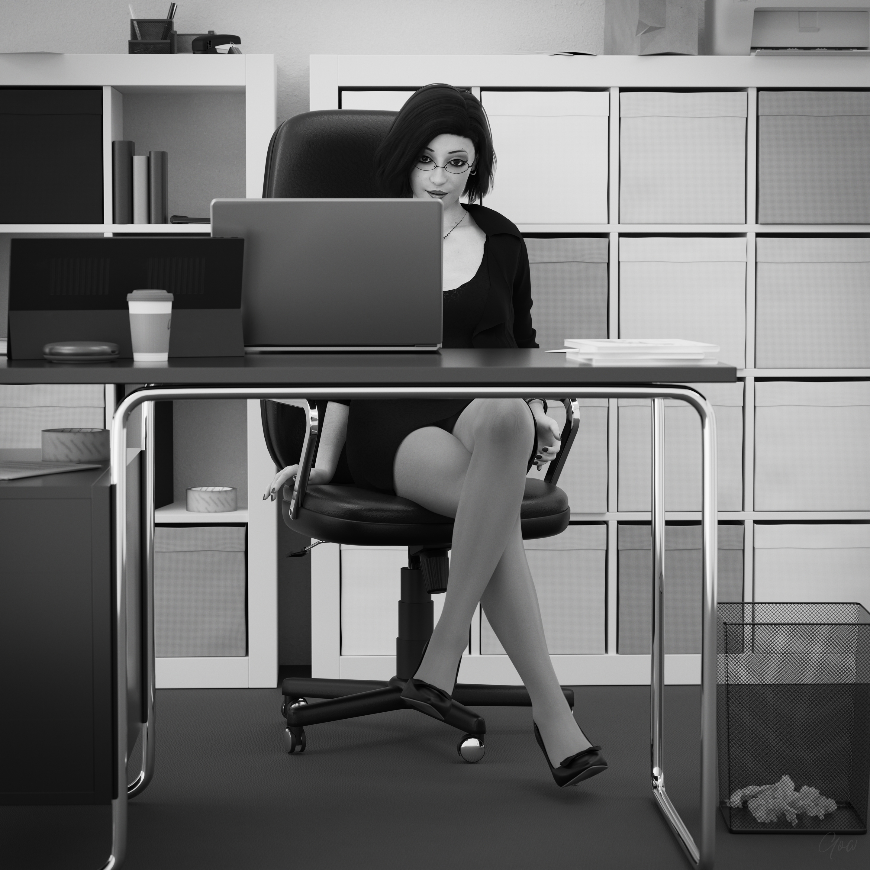 High Contrast Office tease - Part 1   Milf Sexy Brunette Office_lady Office Tease Skirt Upskirt Spread Legs Standing Black And White Pantyhose High Heels Clothed Partially_clothed Long Legs Secretary Desk Wet Pussy No Panties Hairy Pussy Glasses 8
