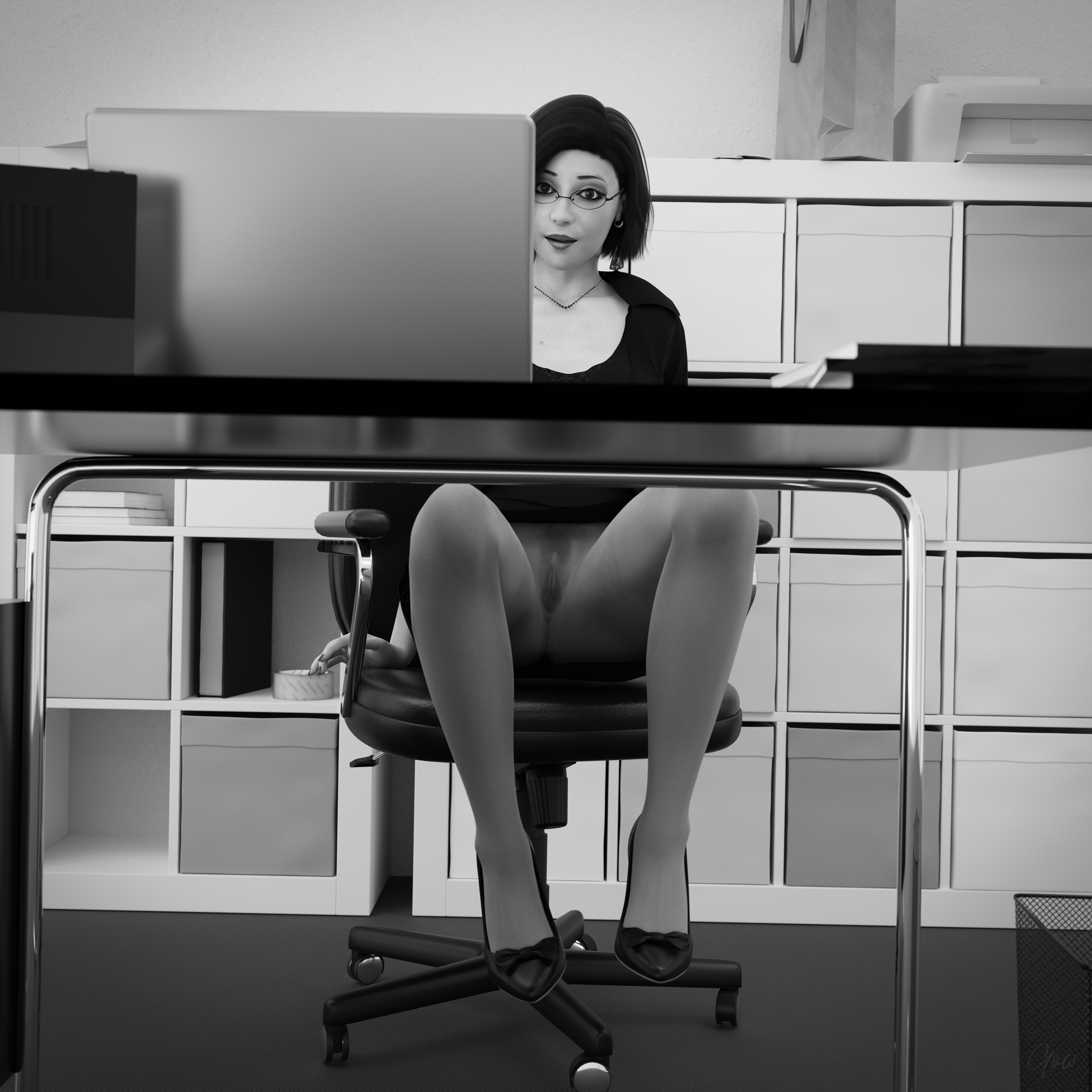 High Contrast Office tease - Part 1   Milf Sexy Brunette Office_lady Office Tease Skirt Upskirt Spread Legs Standing Black And White Pantyhose High Heels Clothed Partially_clothed Long Legs Secretary Desk Wet Pussy No Panties Hairy Pussy Glasses 16