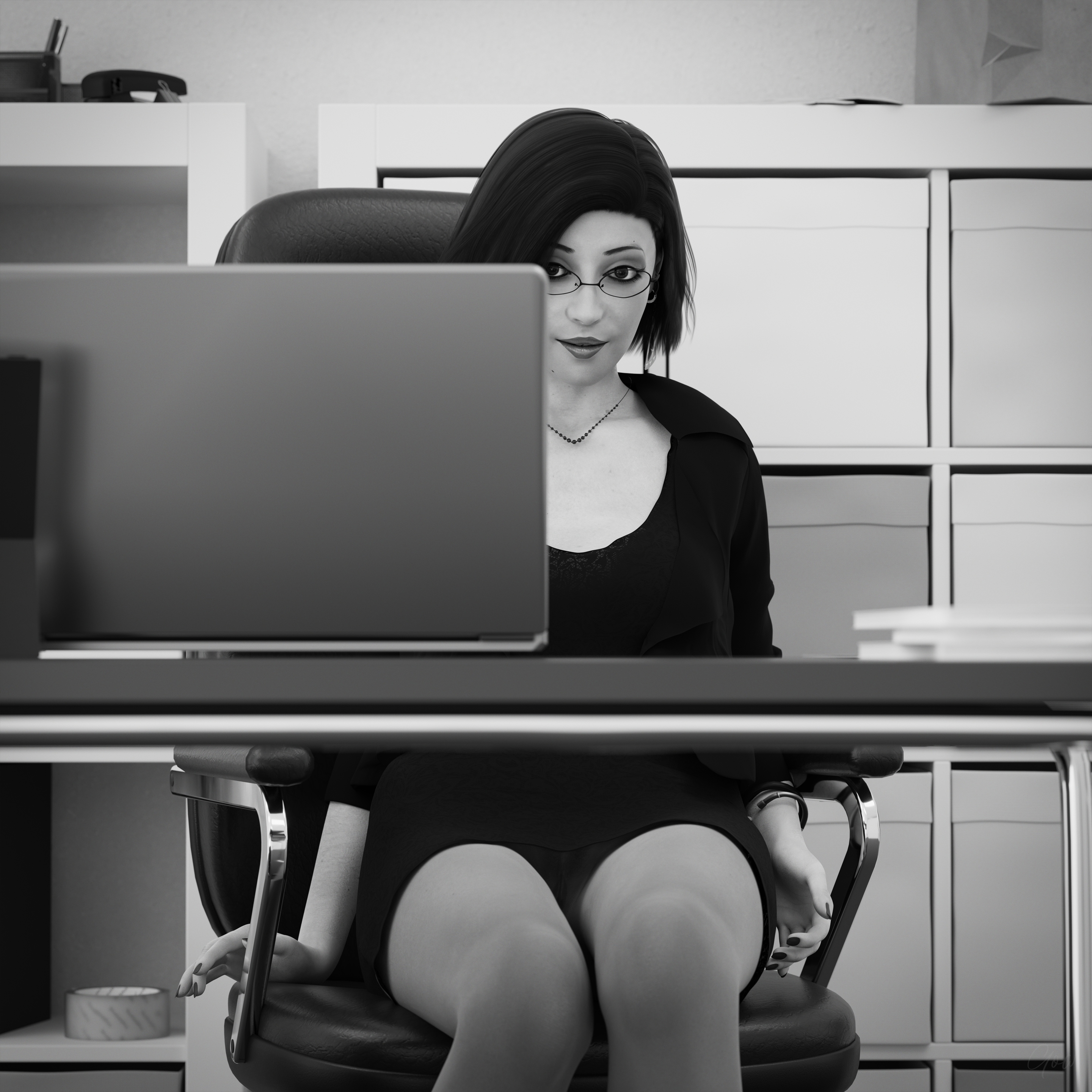 High Contrast Office tease - Part 1   Milf Sexy Brunette Office_lady Office Tease Skirt Upskirt Spread Legs Standing Black And White Pantyhose High Heels Clothed Partially_clothed Long Legs Secretary Desk Wet Pussy No Panties Hairy Pussy Glasses 17