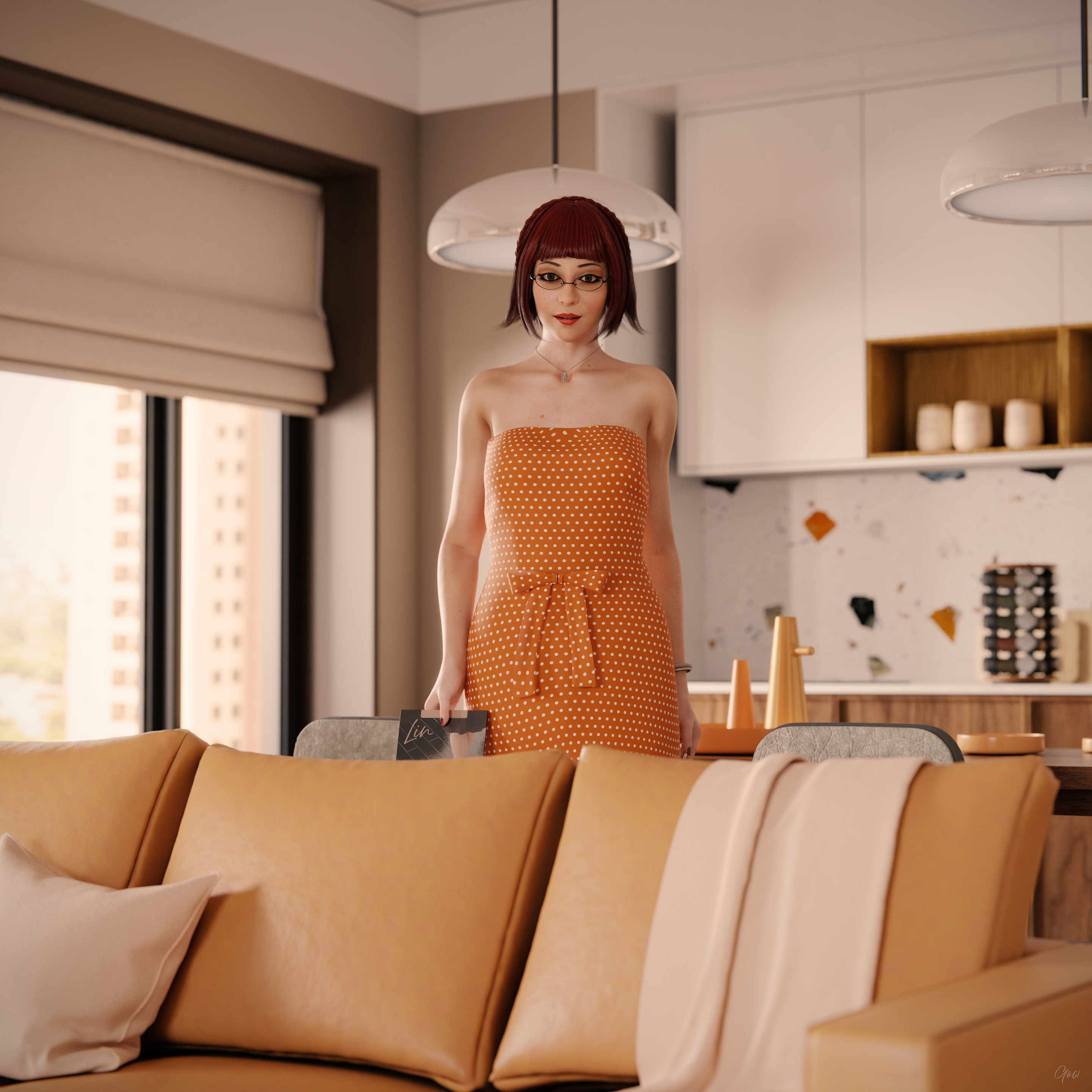 Orange Dotted Tease - Part 1 (Flats and Seamless Pantyhose) Orange Milf Sexy Tease Skirt Upskirt Spread Legs Standing Pantyhose Clothed Partially_clothed Long Legs Secretary Wet Pussy No Panties Hairy Pussy Glasses Sofa Nsfw Nylon Party Dress Indoor Red Hair Posing 3