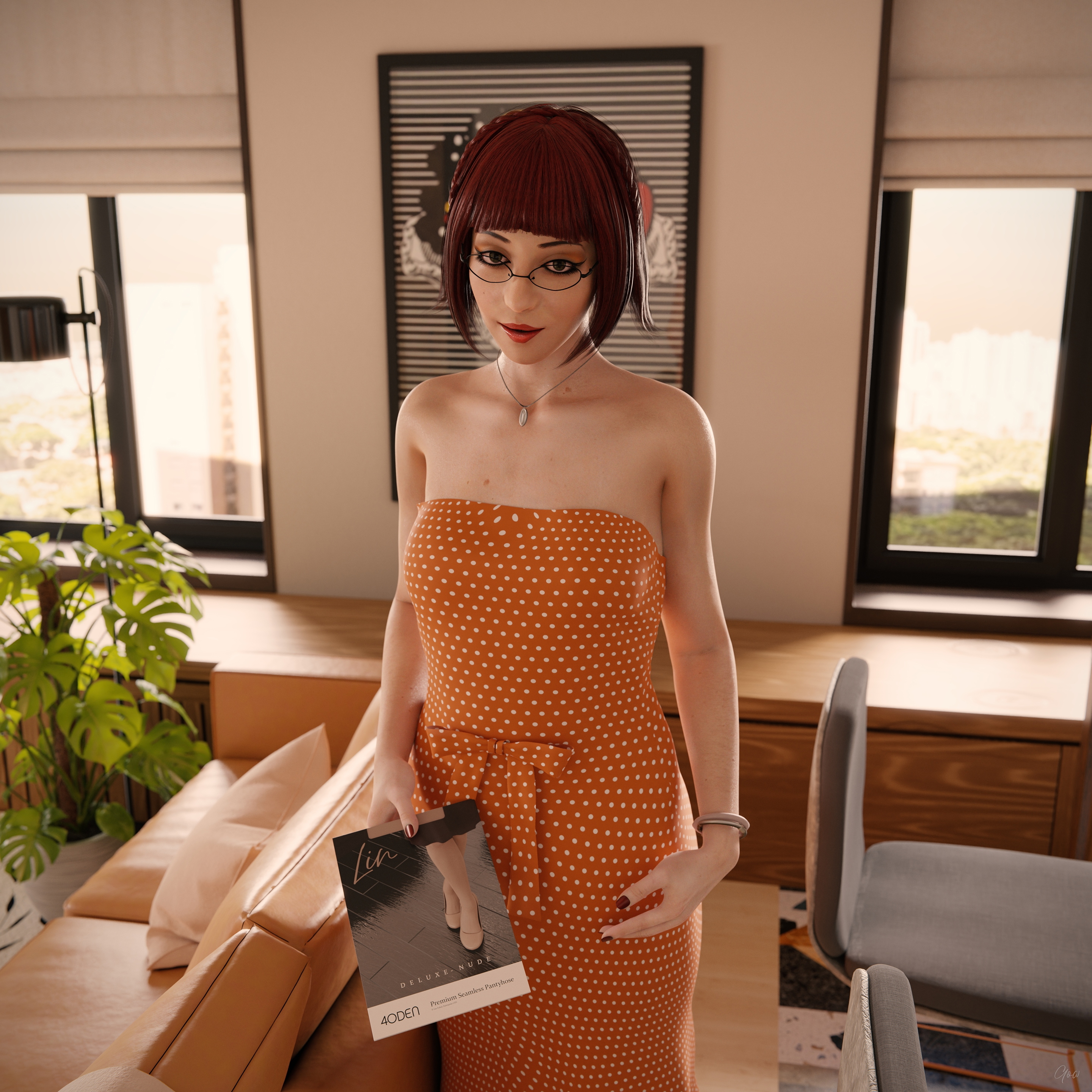 Orange Dotted Tease - Part 1 (Flats and Seamless Pantyhose) Orange Milf Sexy Tease Skirt Upskirt Spread Legs Standing Pantyhose Clothed Partially_clothed Long Legs Secretary Wet Pussy No Panties Hairy Pussy Glasses Sofa Nsfw Nylon Party Dress Indoor Red Hair Posing 4