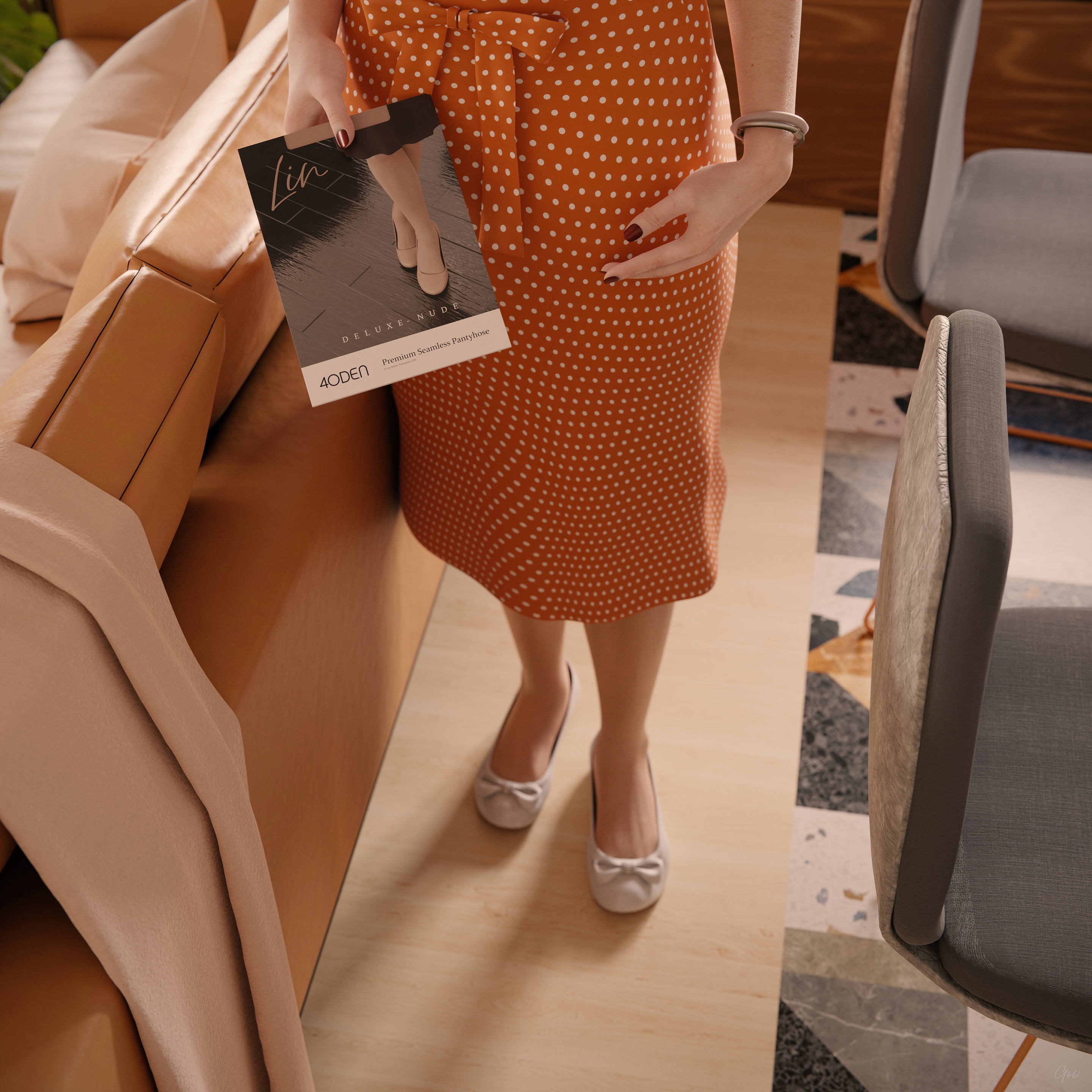 Orange Dotted Tease - Part 1 (Flats and Seamless Pantyhose) Orange Milf Sexy Tease Skirt Upskirt Spread Legs Standing Pantyhose Clothed Partially_clothed Long Legs Secretary Wet Pussy No Panties Hairy Pussy Glasses Sofa Nsfw Nylon Party Dress Indoor Red Hair Posing 8