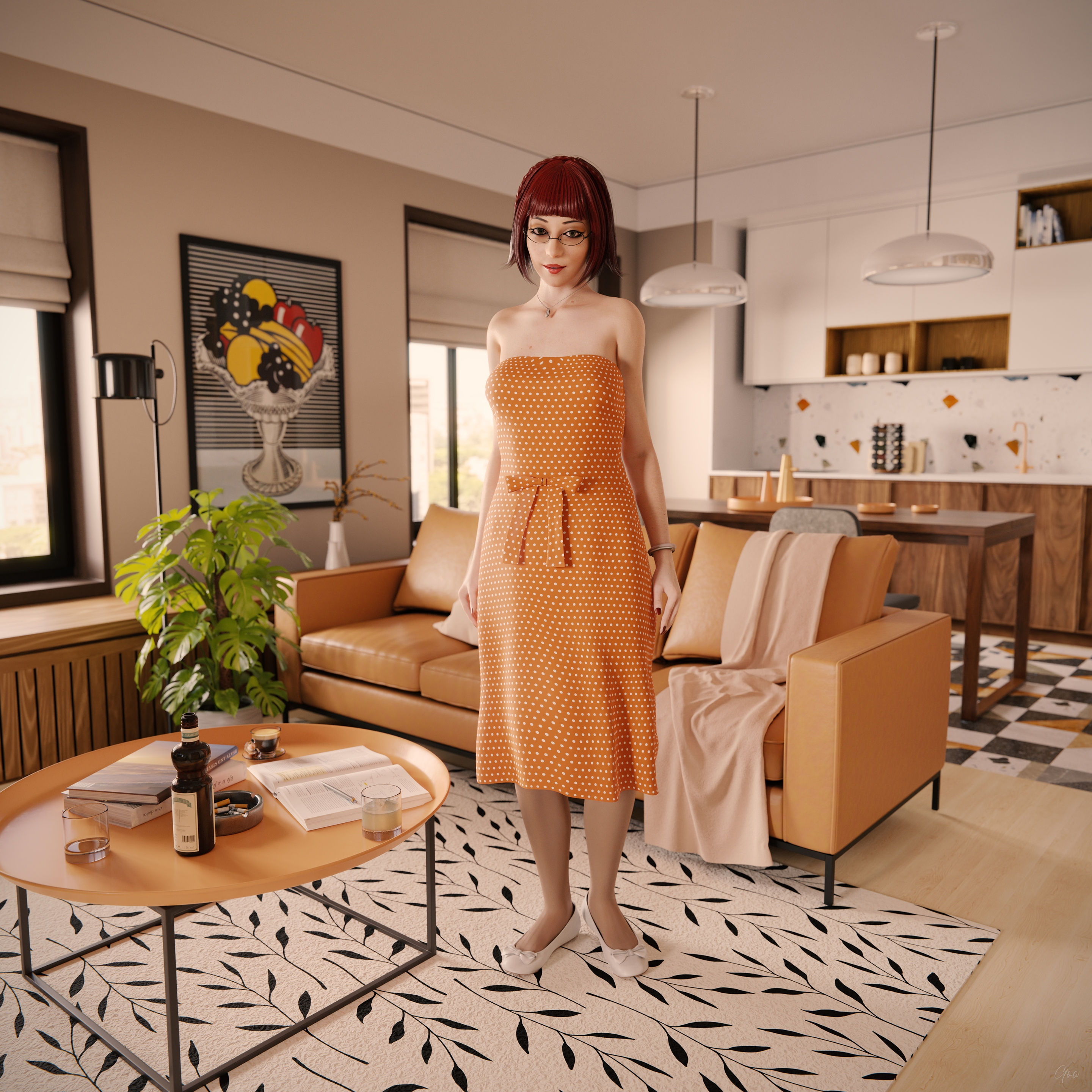 Orange Dotted Tease - Part 1 (Flats and Seamless Pantyhose) Orange Milf Sexy Tease Skirt Upskirt Spread Legs Standing Pantyhose Clothed Partially_clothed Long Legs Secretary Wet Pussy No Panties Hairy Pussy Glasses Sofa Nsfw Nylon Party Dress Indoor Red Hair Posing 10