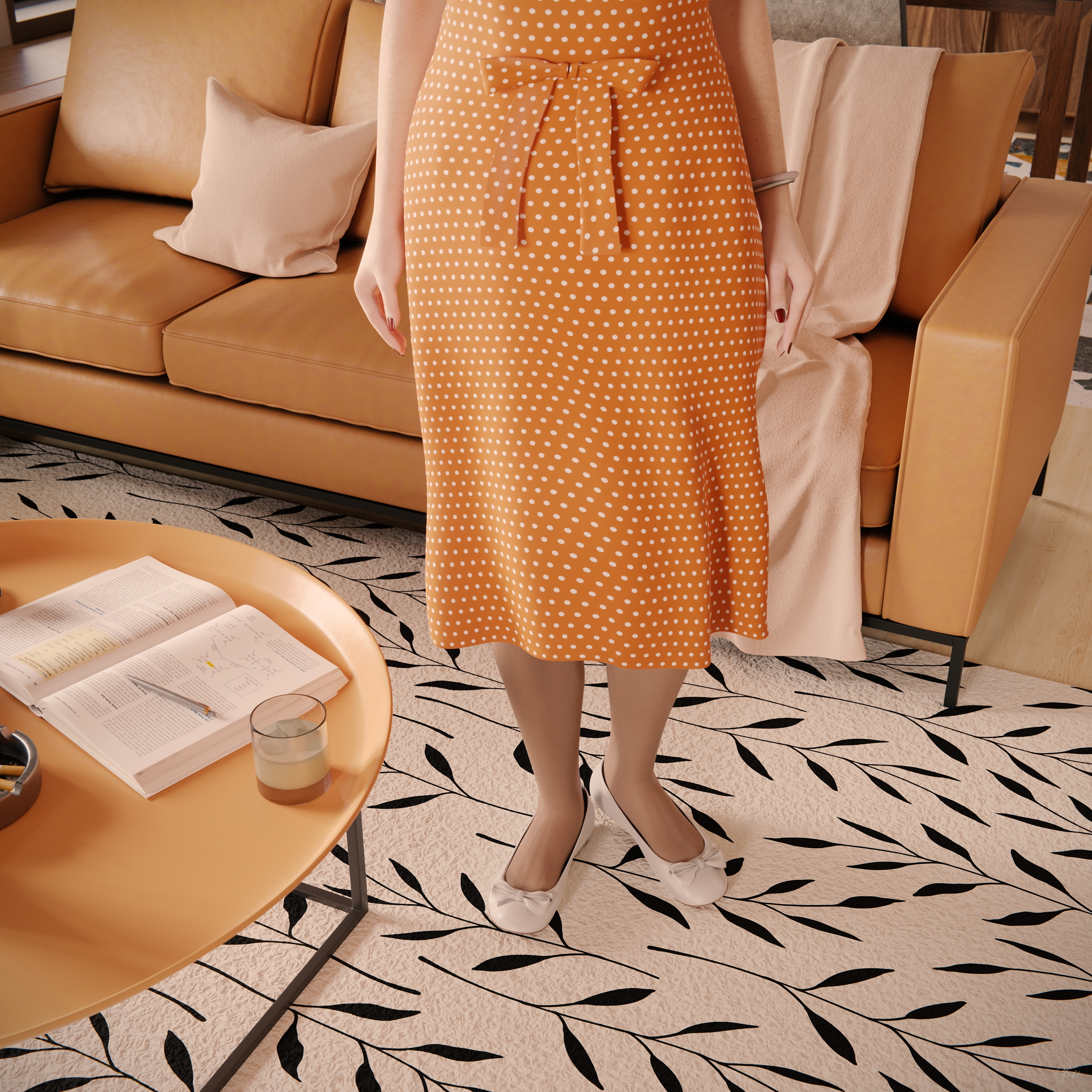 Orange Dotted Tease - Part 1 (Flats and Seamless Pantyhose) Orange Milf Sexy Tease Skirt Upskirt Spread Legs Standing Pantyhose Clothed Partially_clothed Long Legs Secretary Wet Pussy No Panties Hairy Pussy Glasses Sofa Nsfw Nylon Party Dress Indoor Red Hair Posing 11