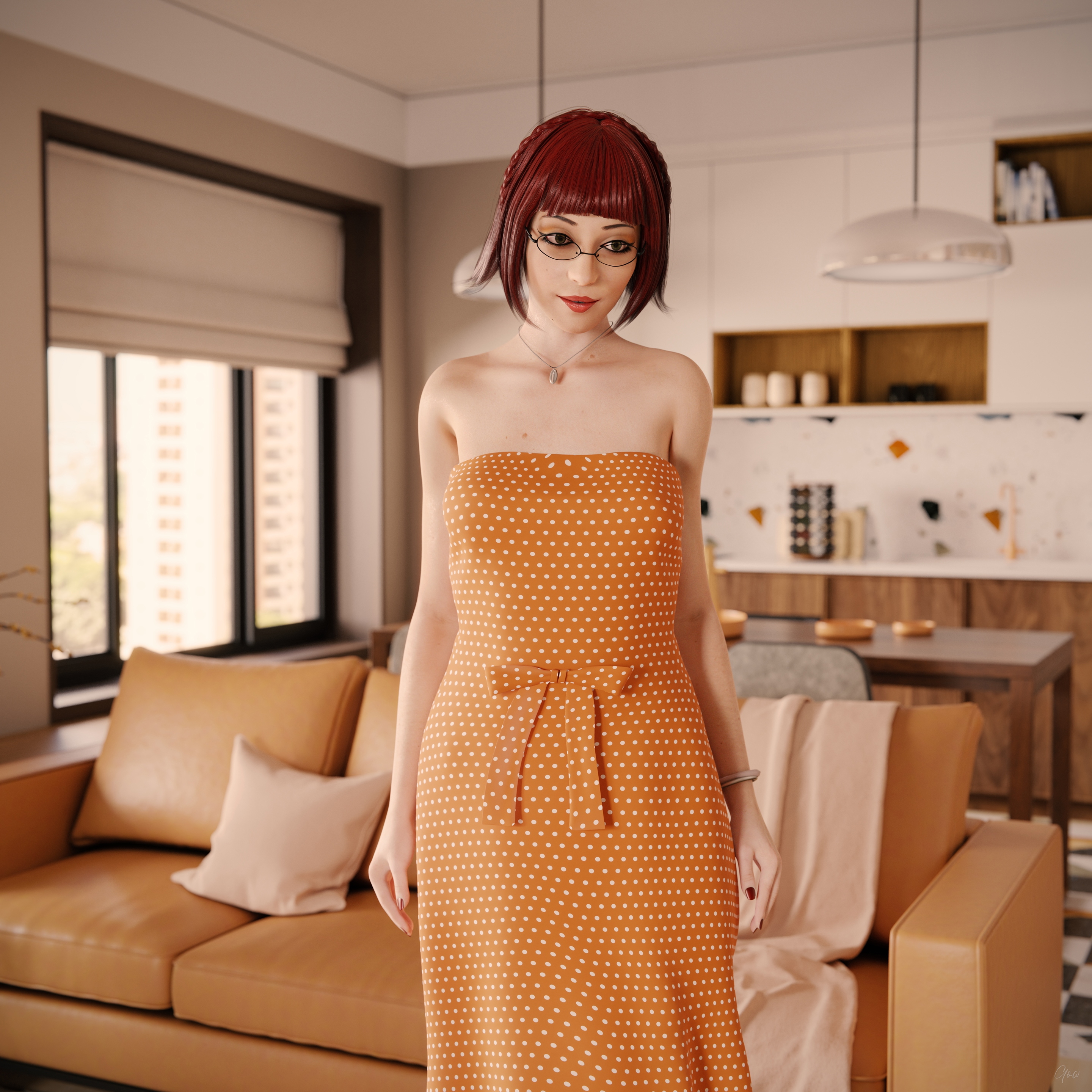 Orange Dotted Tease - Part 1 (Flats and Seamless Pantyhose) Orange Milf Sexy Tease Skirt Upskirt Spread Legs Standing Pantyhose Clothed Partially_clothed Long Legs Secretary Wet Pussy No Panties Hairy Pussy Glasses Sofa Nsfw Nylon Party Dress Indoor Red Hair Posing 12