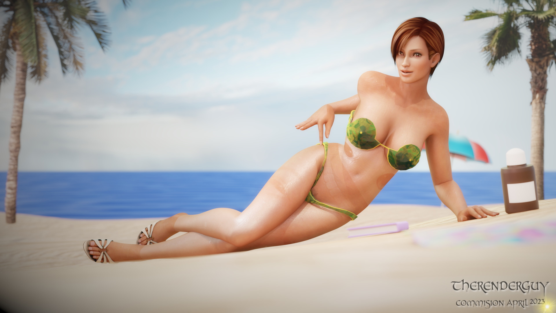 Lisa Hamilton under the sun in green bikini  1
