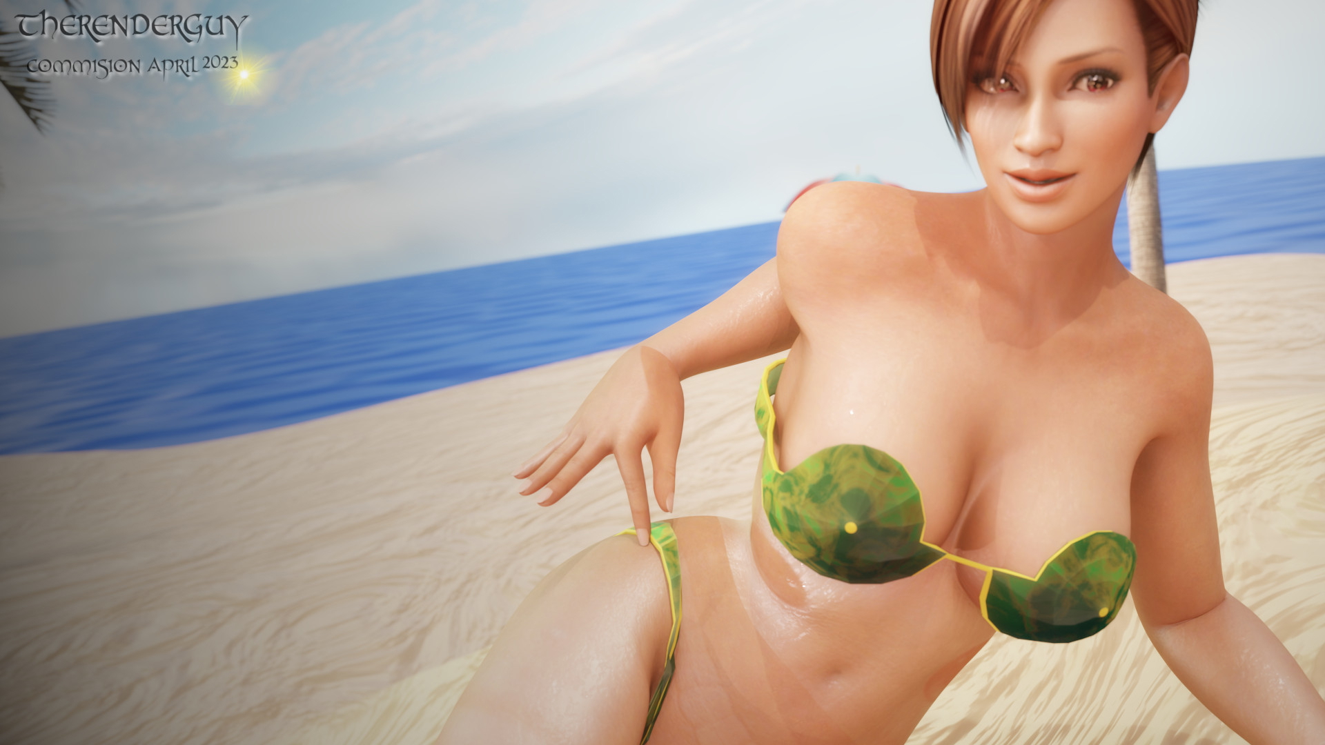 Lisa Hamilton under the sun in green bikini  2