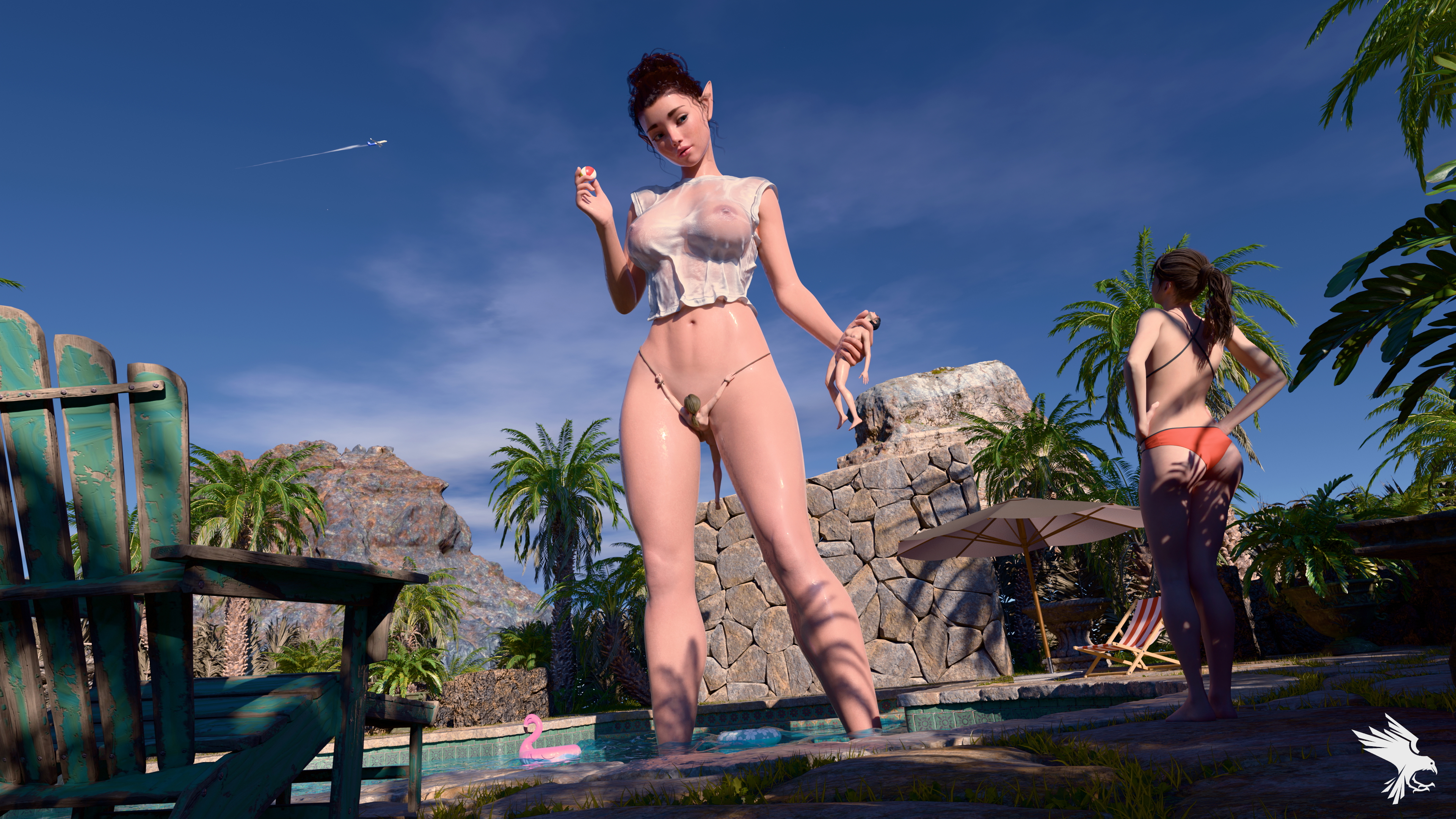 By the pool  Giantess Beach Pool Original Character Female Female Only Helpless