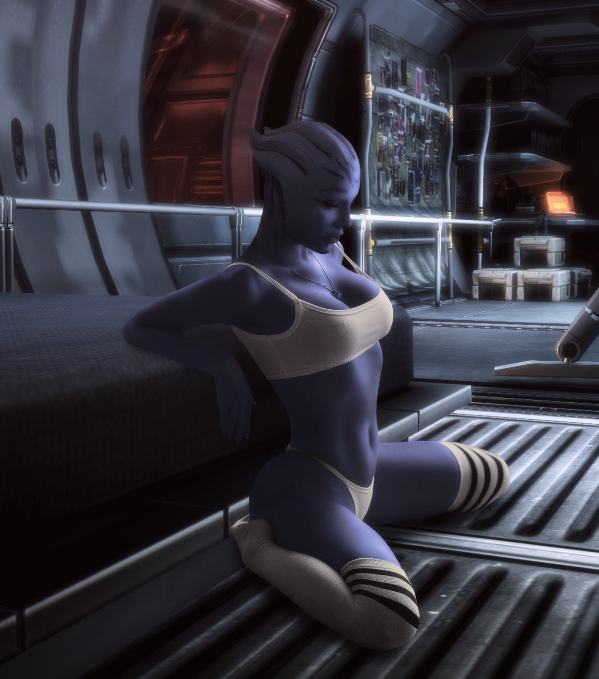 Tes yama the Asari catching her breath after a good workout Asari Mass Effect Alien Workout Scifi Fit Breasts