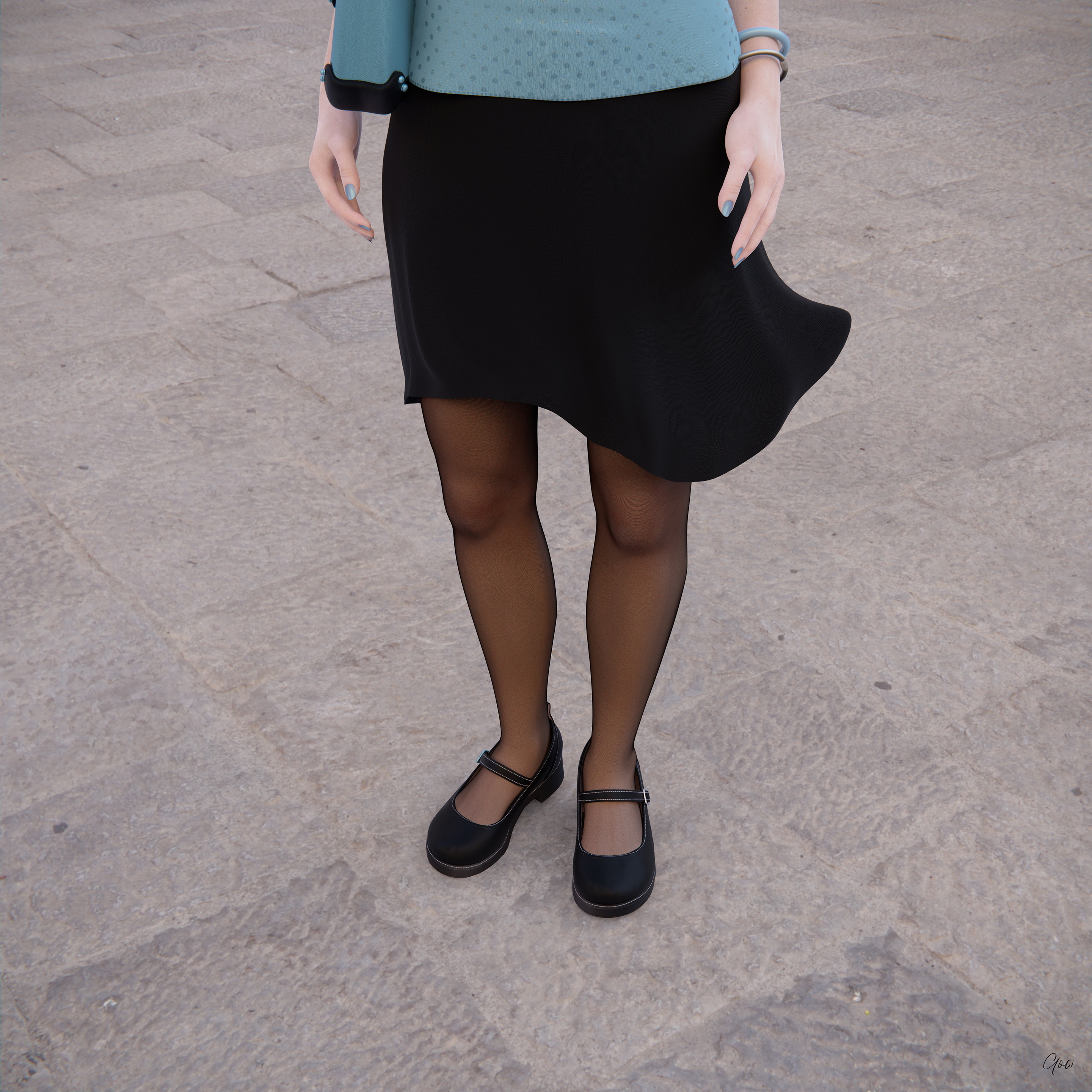 Wind on Blue  Outdoor Milf Sexy Brunette Nylon Pantyhose Upskirt Skirt Clothed Posing Standing No Panties Party Dress 4