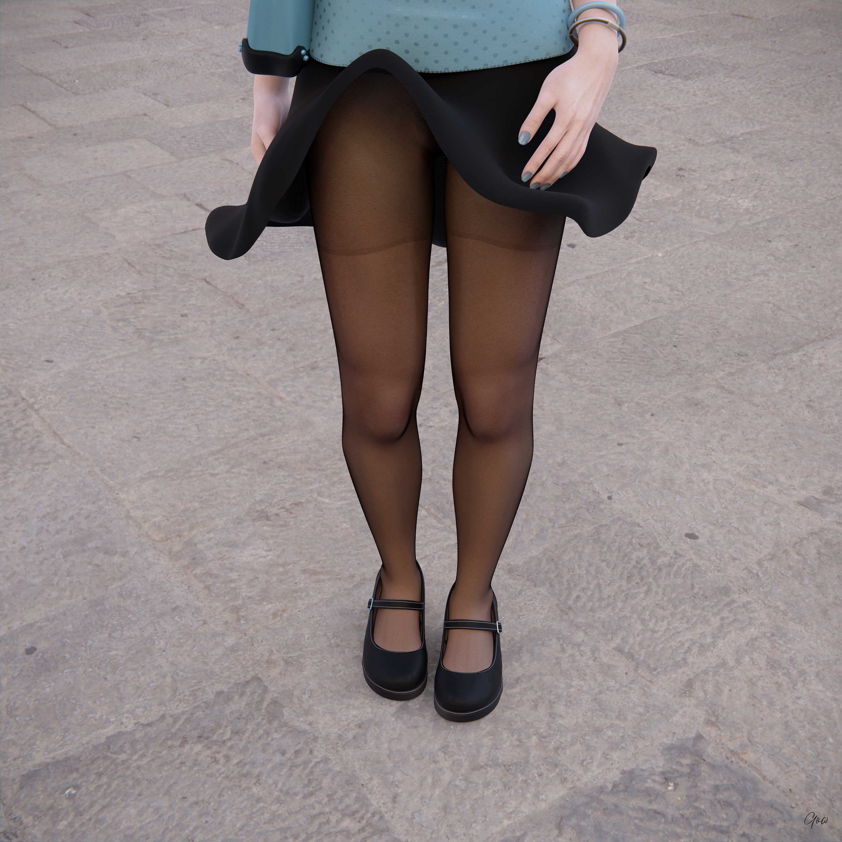 Wind on Blue  Outdoor Milf Sexy Brunette Nylon Pantyhose Upskirt Skirt Clothed Posing Standing No Panties Party Dress 8